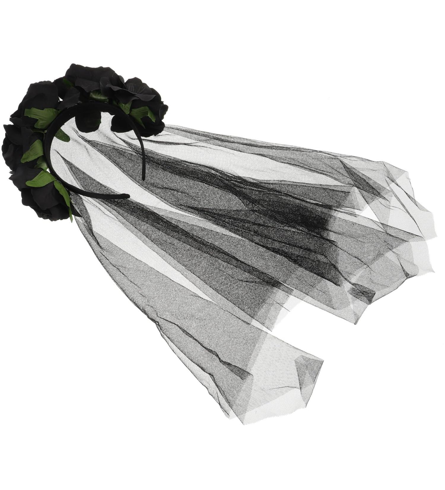 Artibetter Halloween Rose Flower Headband Halloween Black Veil with Rose Flower Crown Halloween Rose Flower Headband with Long Black Veil Makeup Veil Halloween Hair Accessories - Buy Online on GoSupps.com