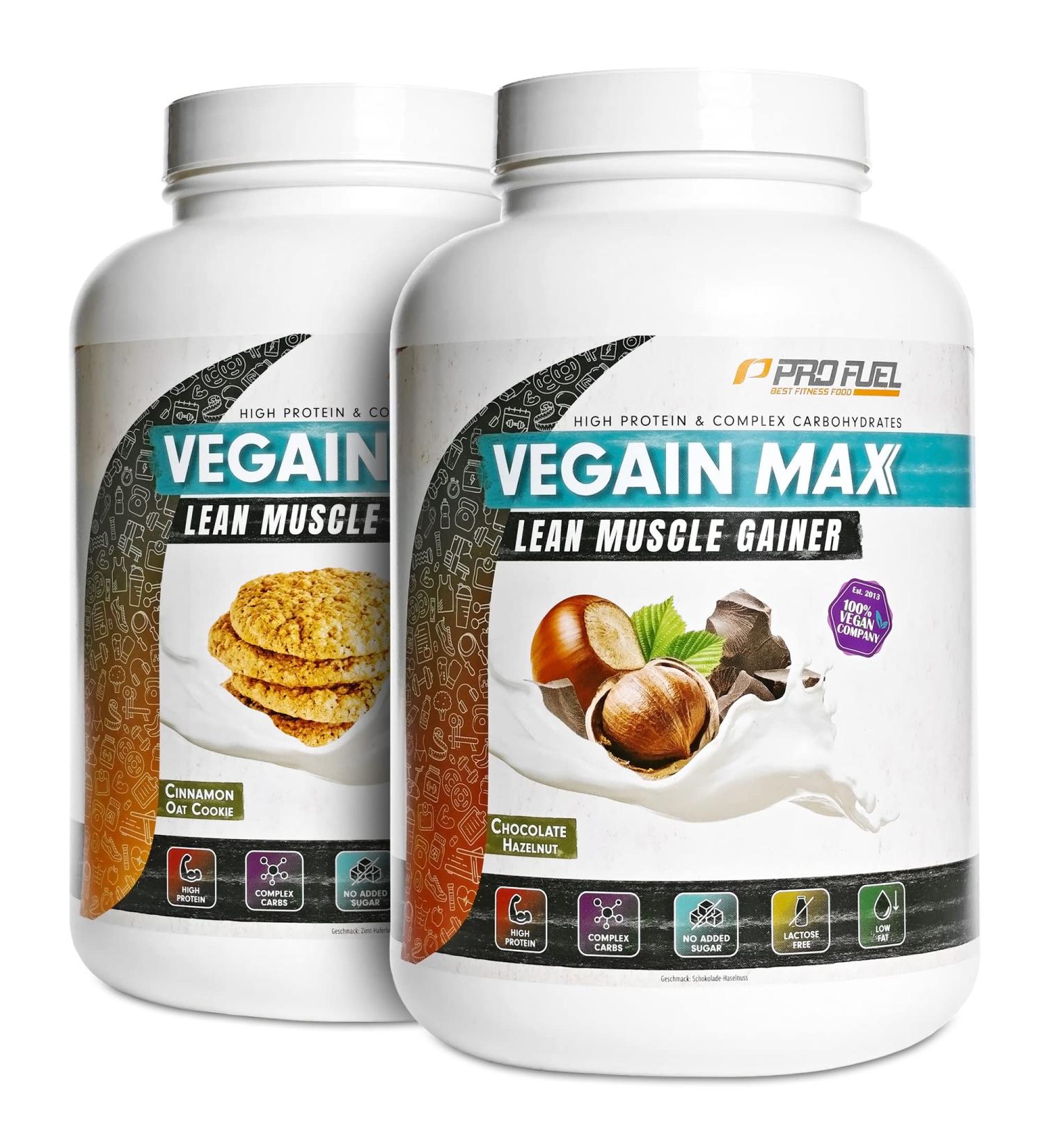 Vegan Weight Gainer Mix - Schoko-Haselnut & Cinnamon 2x3kg | High Protein Complex Carbs Lactose-Free | Max Lean Muscle Mass Gainer - Buy Online on GoSupps.com
