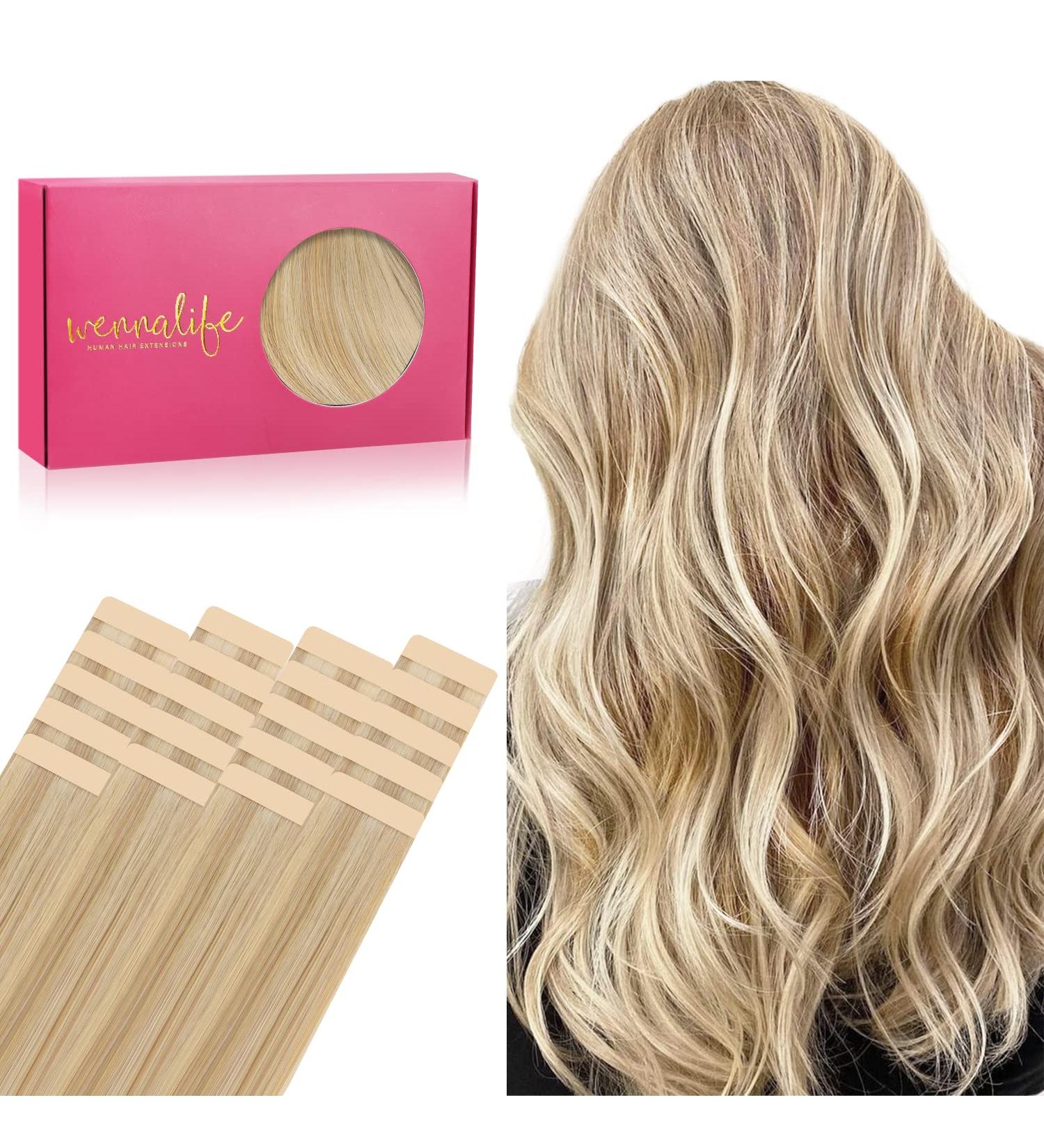 Salife Real Hair Tape Extensions - 20PCs 50g 22 Inch Light Blonde Highlights - Remy Invisible Skin Weft #16/2 Hellblond - Buy Online on GoSupps.com