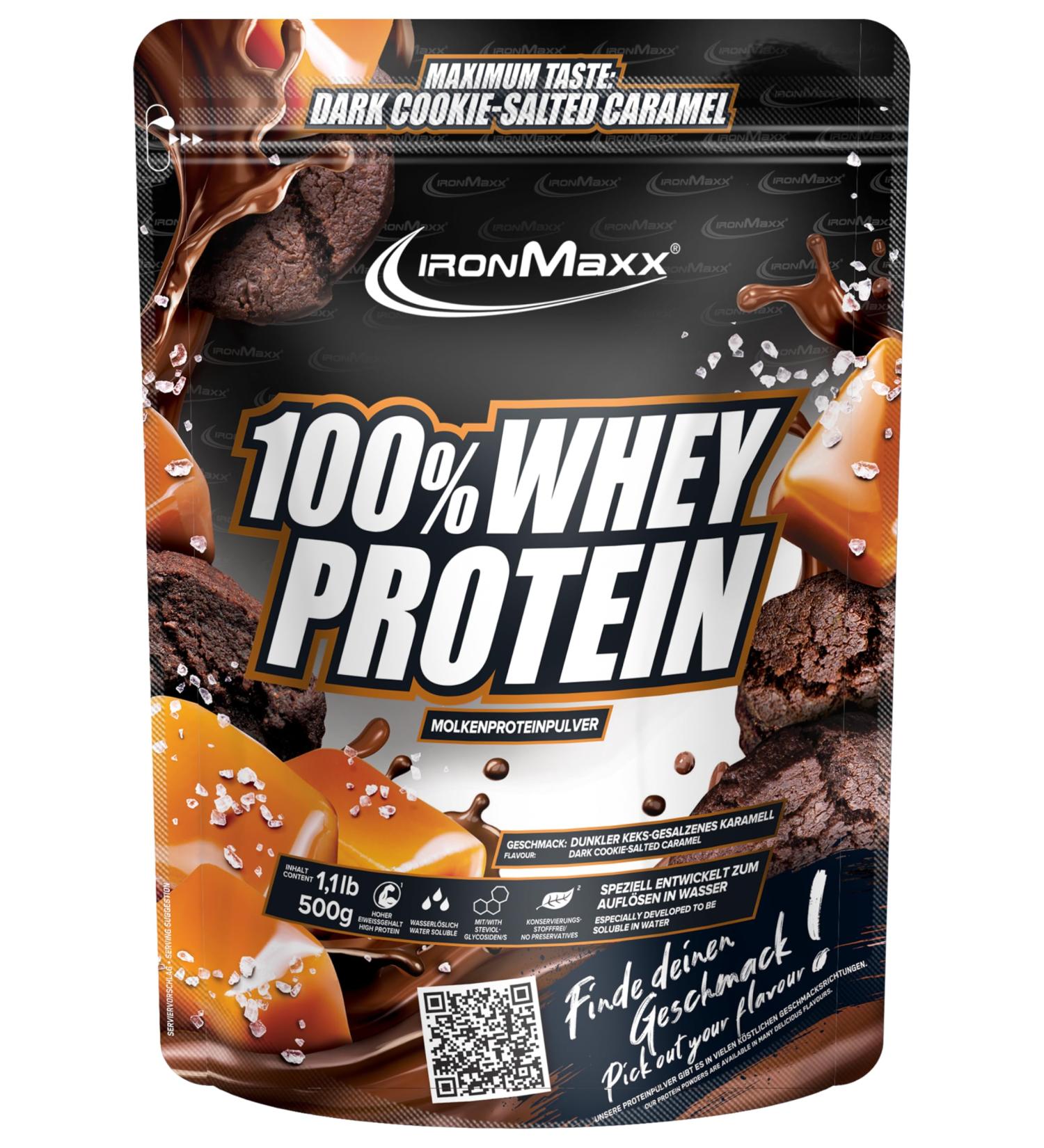 IronMaxx 100% Whey Protein Powder - Dark Chocolate Cookie Salted Caramel 500g Bag | Whey Protein Powder Reduced in Sugar and Water Soluble | Many Different Flavors - Buy Online on GoSupps.com