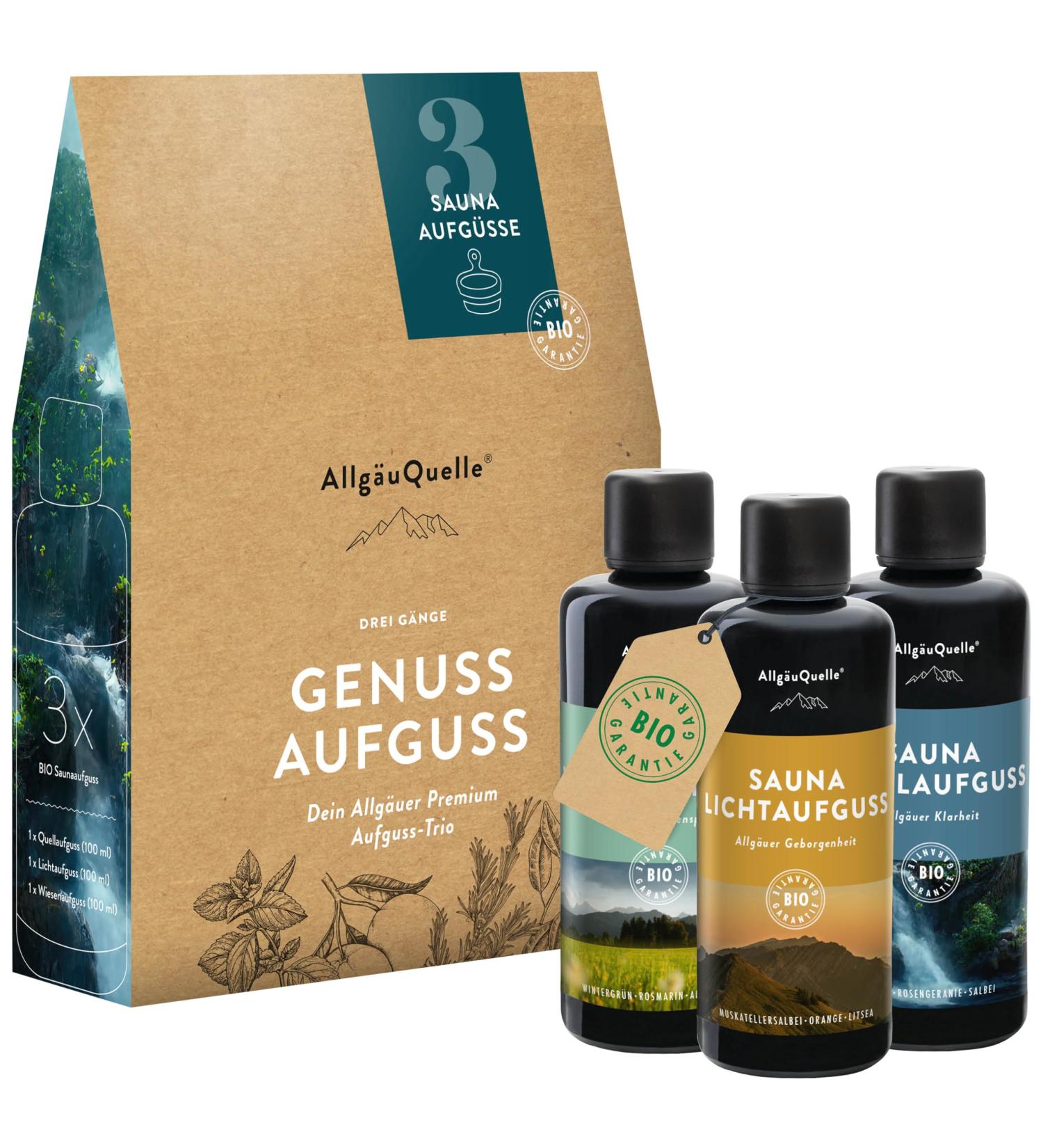 Allg uQuelle Sauna Infusion Set of 3 - Organic Sauna Fragrance Agents (300ml) for Relaxation & Aromatherapy - Buy Online on GoSupps.com