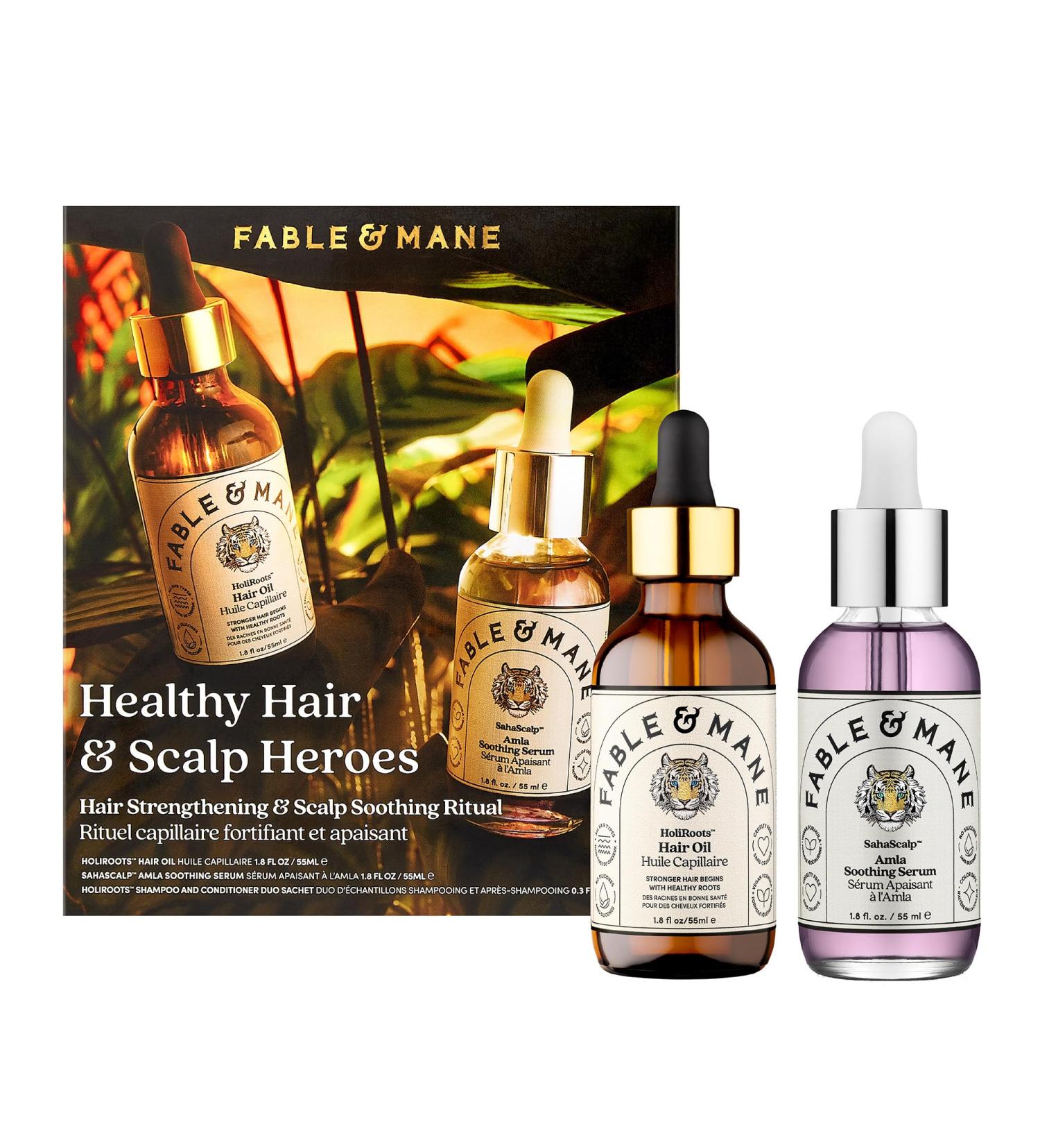Fable and Mane Healthy Hair & Scalp Heroes (Contains HoliRoots Hair Oil 55ml & Amla Scalp Oil 55ml). Beauty Gift Sets for Women Nourishing Hair Gift Sets for Women - Genuine Fable and Mane Hair Oils - Buy Online on GoSupps.com