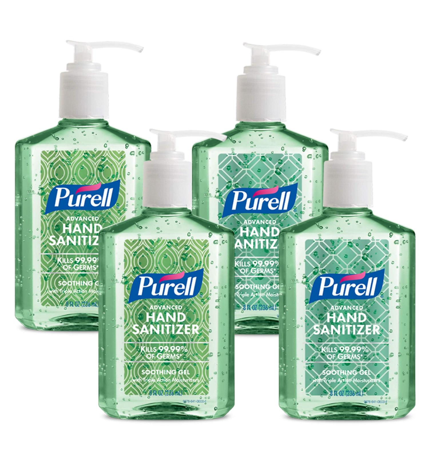 PURELL Advanced Hand Sanitizer Soothing Gel Metallic Design Series Fresh scent with Aloe and Vitamin E - 8 fl oz Pump Bottle (Pack of 4) - 9678-06-ECDECO Design Series - Metallic Foil - Buy Online on GoSupps.com
