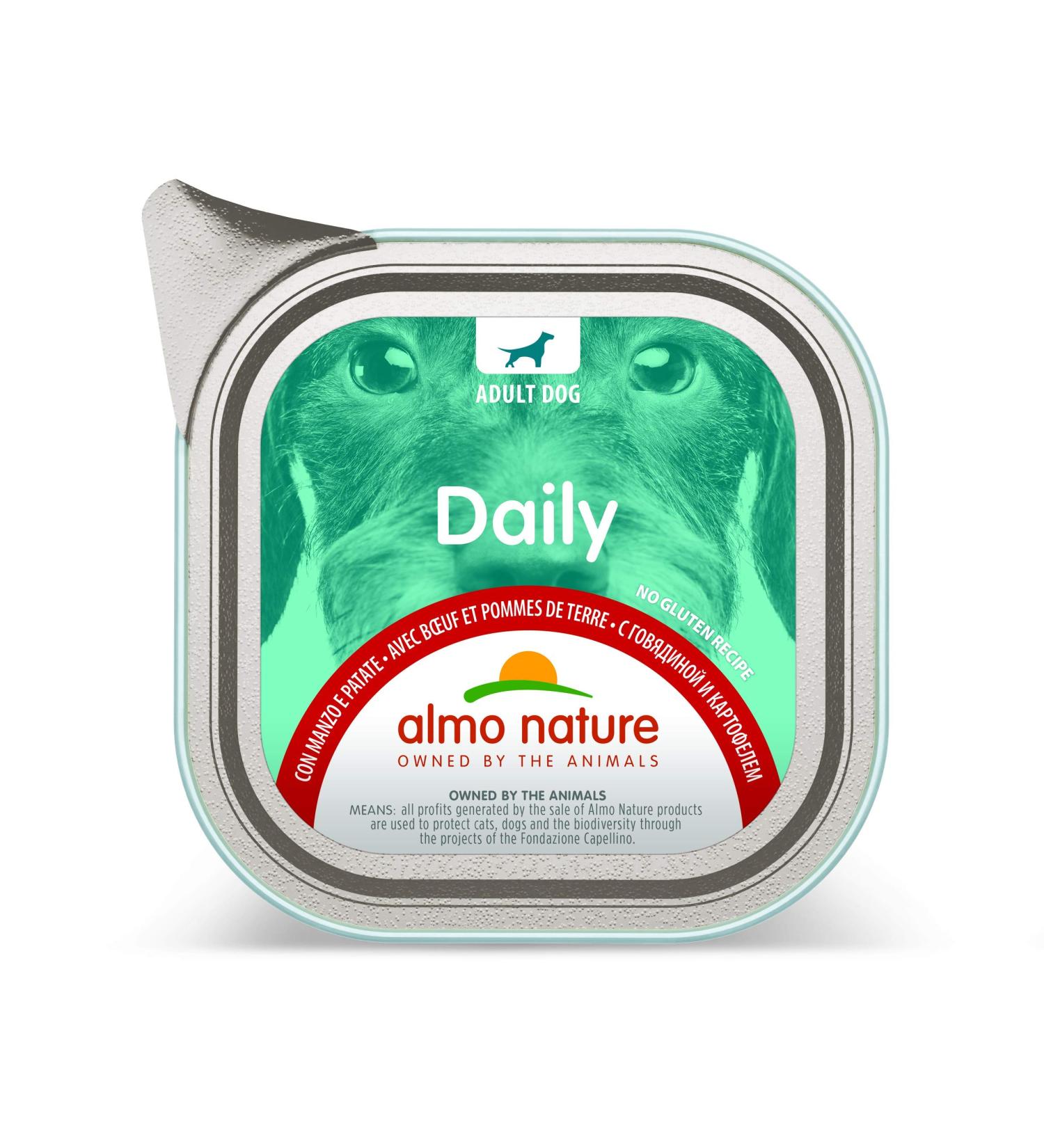 Almo Nature Daily wet food for adult dogs with beef and potatoes - aluminum tray 100 g. Beef and potatoes 3.2 kg (1 pack)