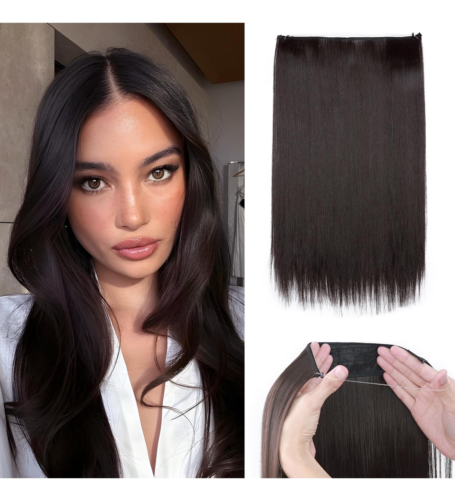 SEGOHAIR Invisible Wire Hair Extensions One Piece Hair Extensions Synthetic Hair Extension 16 inch Long Straight No Clip in Hairpieces Hair Pieces for Women-Dark Brown - Buy Online on GoSupps.com
