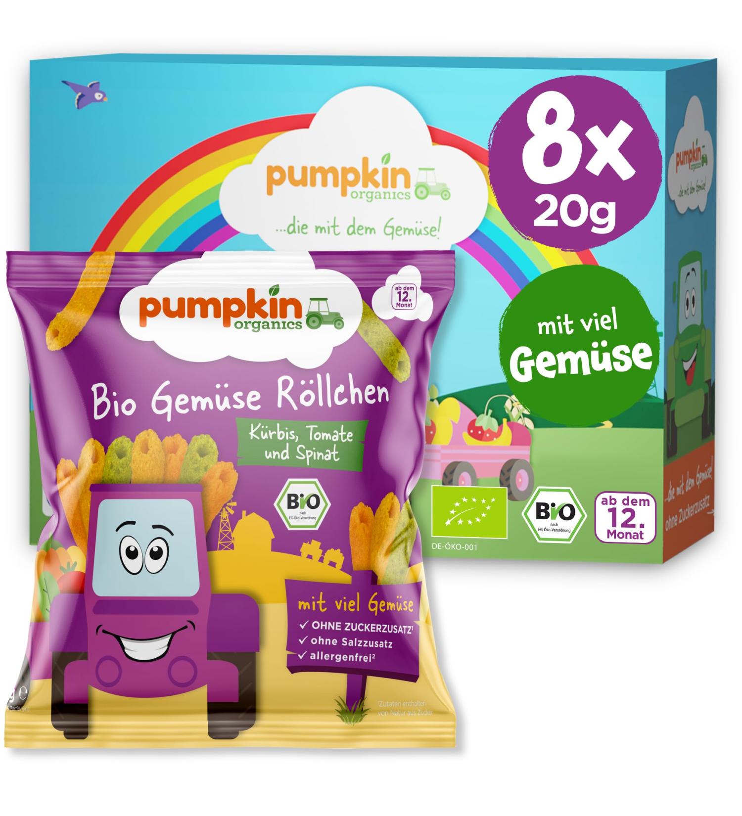 Pumpkin Organics Children's Bio Vegetable Snack R llchen - Allergen-Free Gluten-Free (8-Pack) for Babies 12+ Months - Healthy Crispy Treats - Buy Online on GoSupps.com