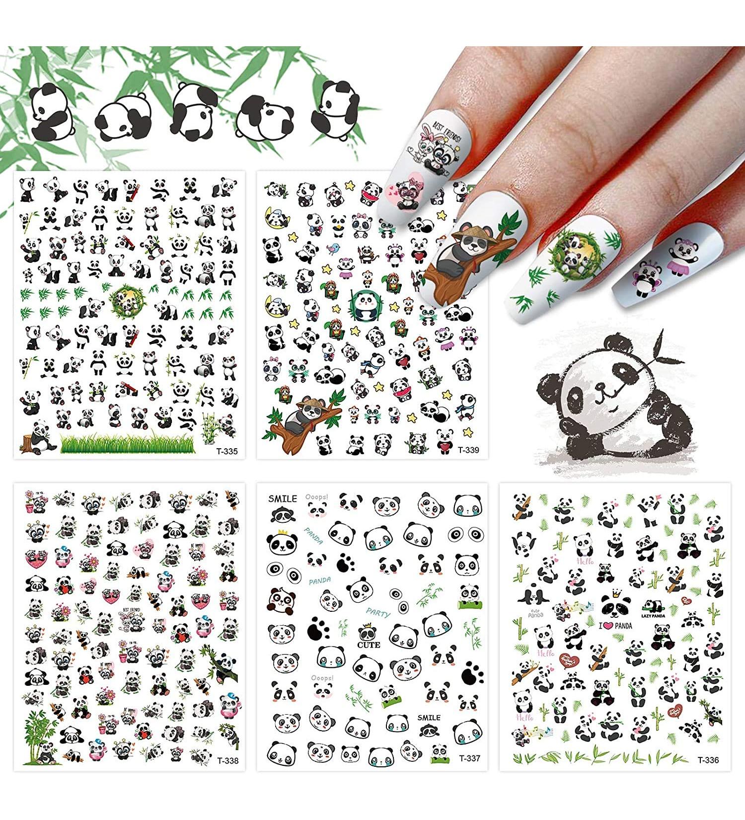 Panda Nail Art Stickers - 3D Cute Pandas with Bamboos and Flowers - Pack of 5 Sheets - for Nail Design, Manicure, DIY Decor, Kids Crafts - 3.1x3.9 Inch - Buy Online on GoSupps.com