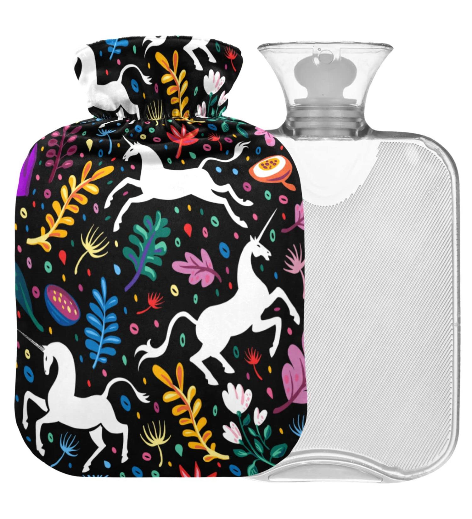 Naanle Unicorn Flowers Heat Bottle - 1L Transparent Hot Water Bottle for Warm & Cold Therapy | Ideal for Pain Relief & Cozy Comfort - Buy Online on GoSupps.com