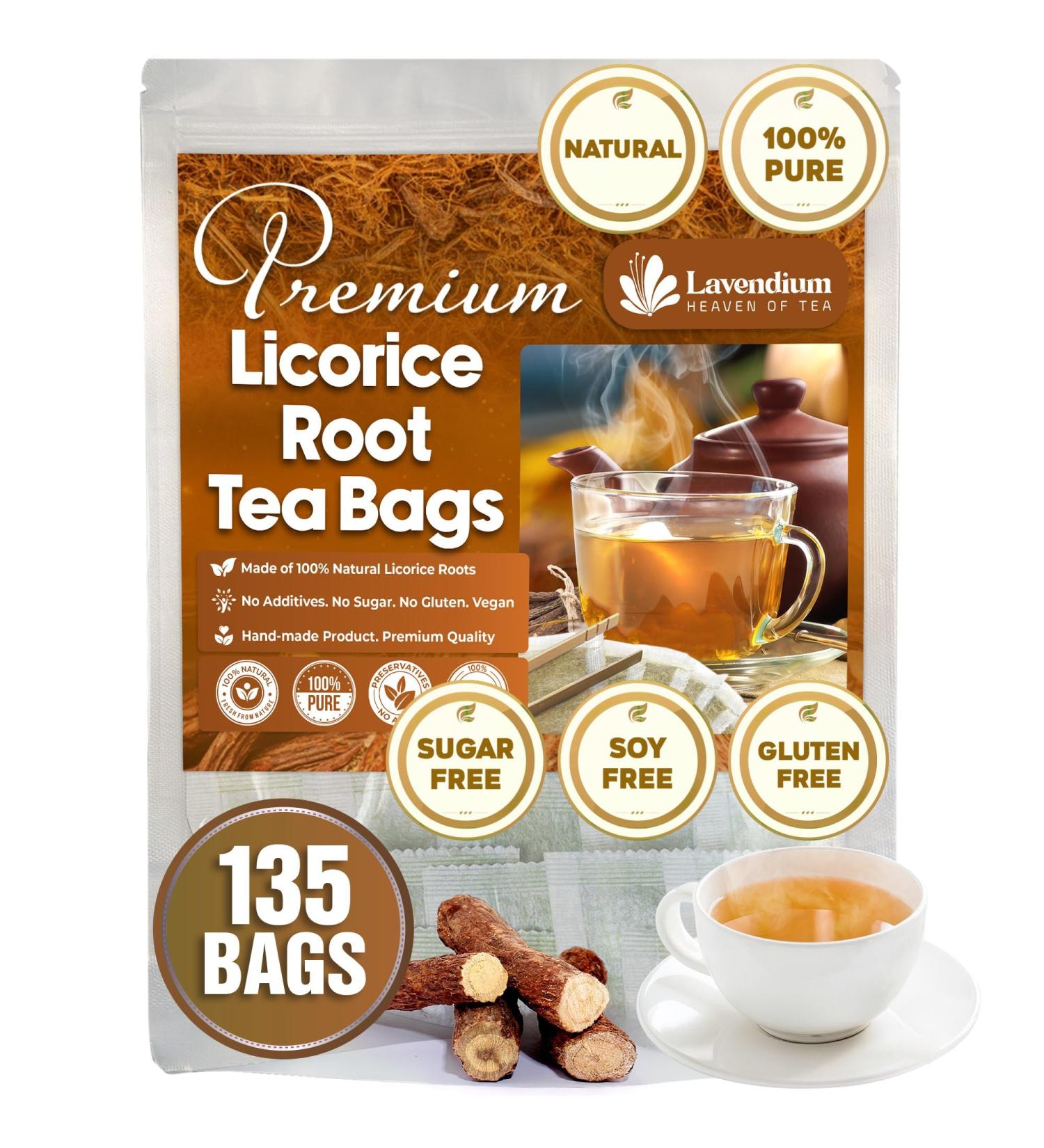Lavendium Premium 135 Licorice Tea Bags 100% Natural & Pure from Licorice Root Warming and Natural Sweet Licorice Herbal Tea Eco-Conscious Tea Bags No Additives No Caffeine Vegan Licorice 135 Bags - Buy Online on GoSupps.com
