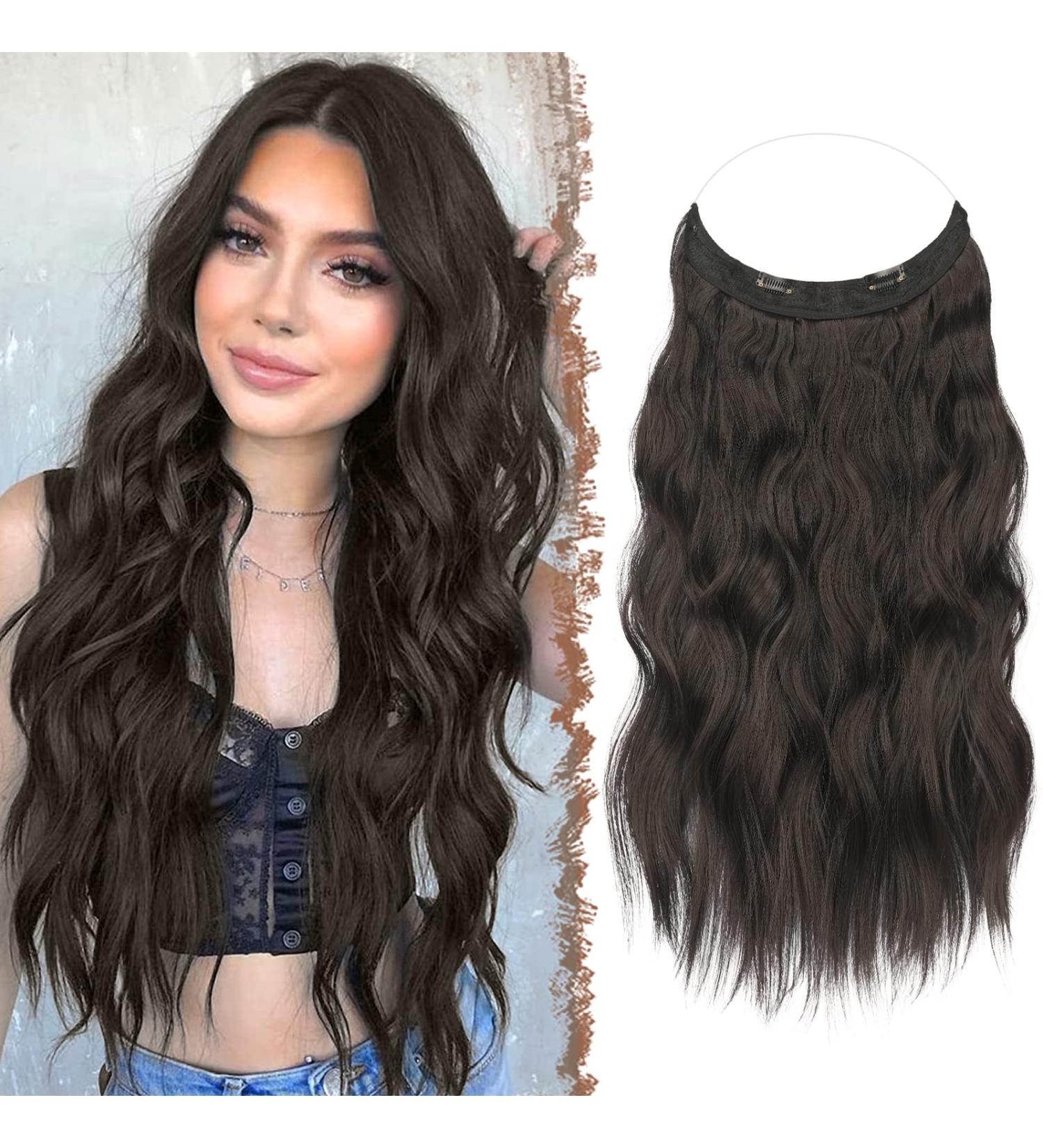 FESHFEN Invisible Wire Hair Extensions - Adjustable Size, Natural Black, Long Wavy Hairpiece for Women - 16 Inch - Buy Online on GoSupps.com