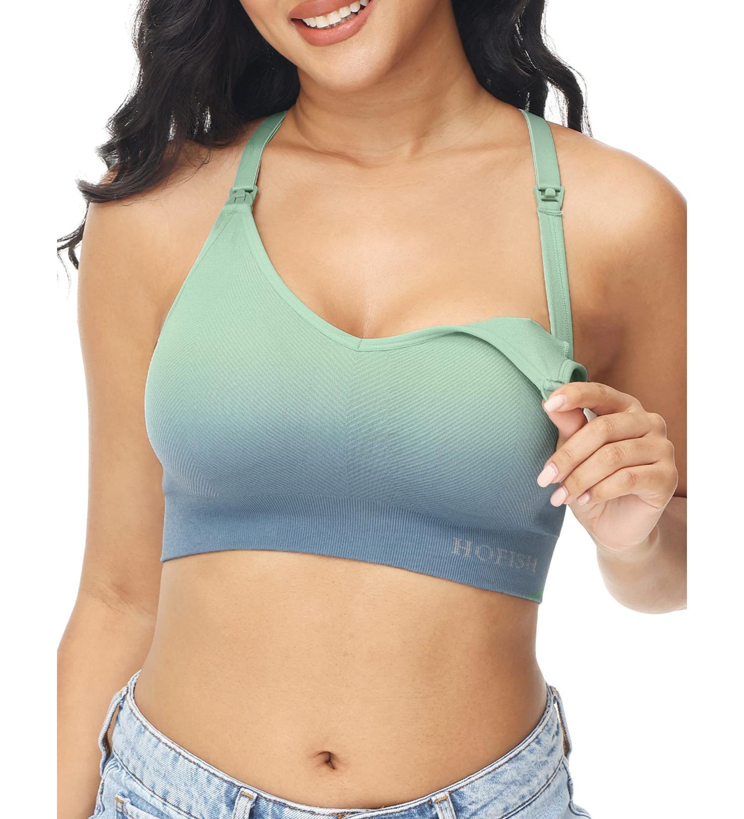 HOFISH Nursing Sports Bra - Medium Impact Racerback Nursing Bra for Pregnancy, Breastfeeding - Blue-Green - Buy Online on GoSupps.com