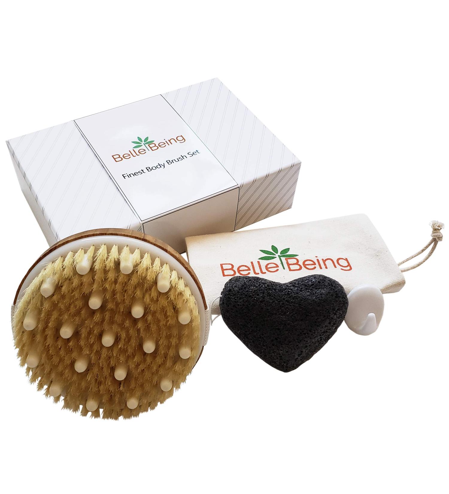 Natural Bristle Dry Brush Set for Exfoliating & Lymphatic Drainage | Anti-Cellulite Massager & Exfoliating Body Sponge | Includes Travel Bag - Buy Online on GoSupps.com