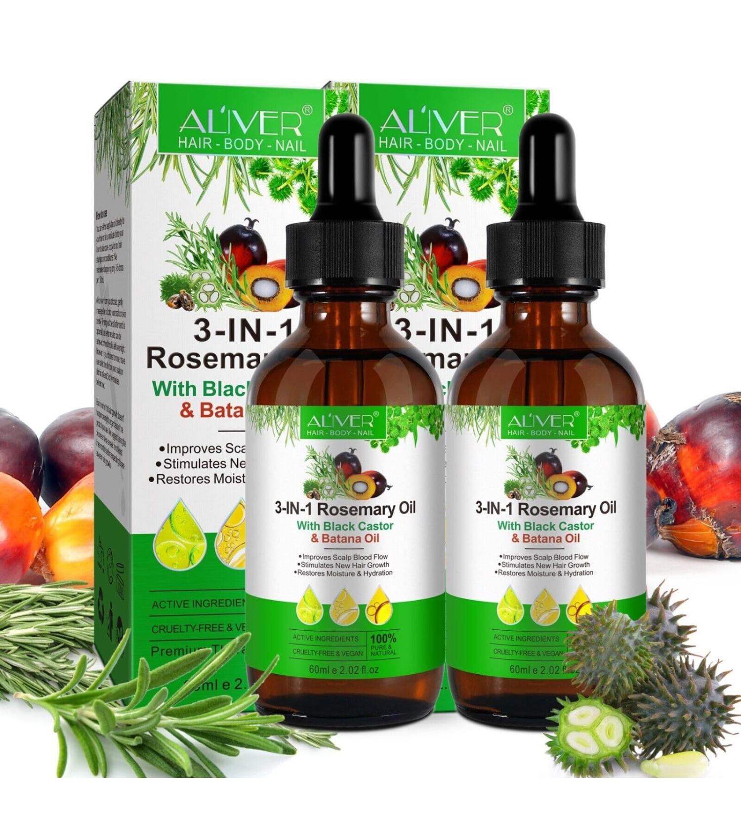 PBeauty 2x Hair Oil 3in1 Rosemary Oil Castor Oil & Batana Oil 60ml Essential Oil for Hair Care Skin Care & Hair Growth For Hair Growth Cares for Skin & Nails Massage Oil 2 x 60ml - Buy Online on GoSupps.com