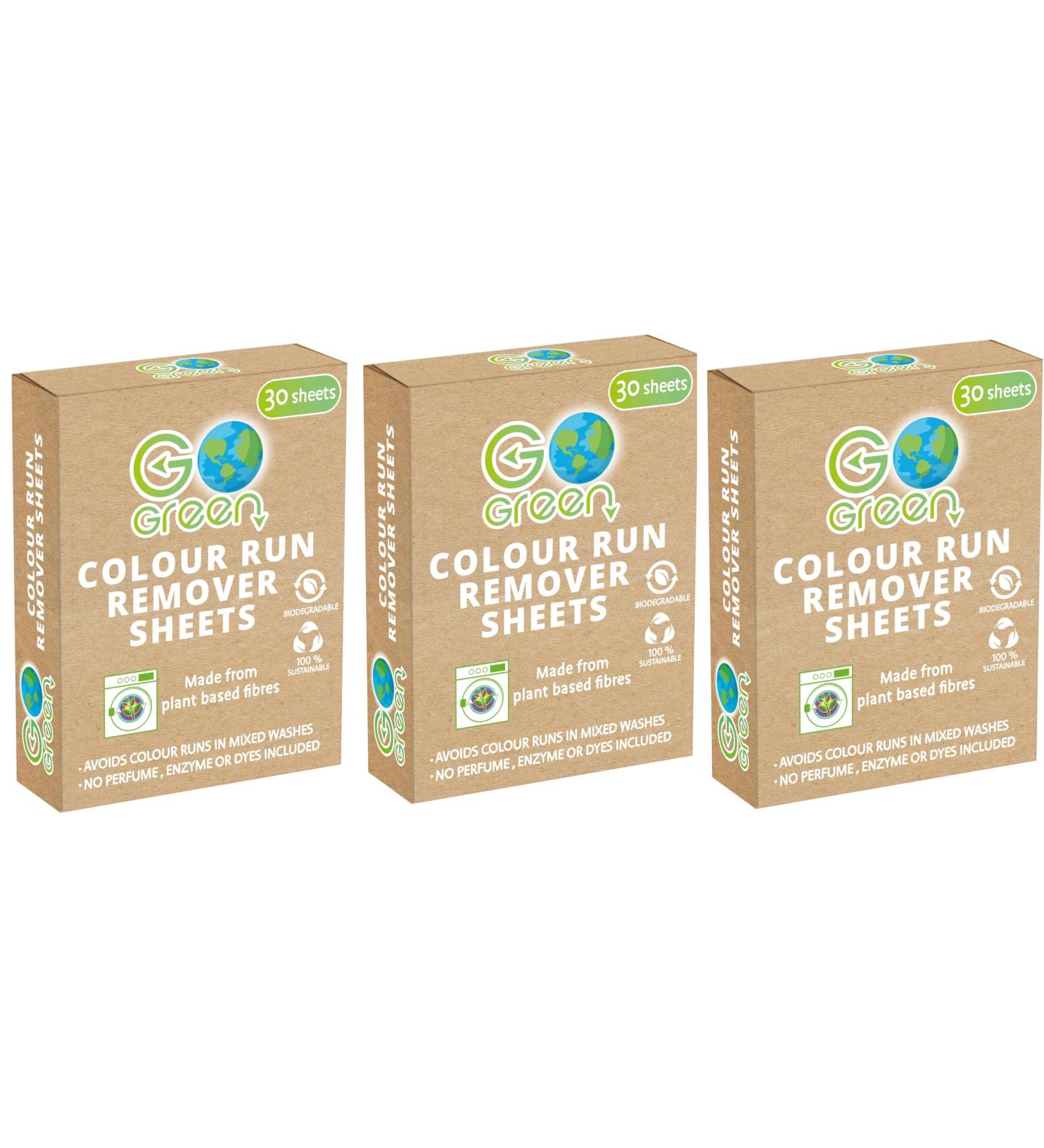 Colour Run Remover Sheets - Pack of 30 | Powerful Formula Safe on Fabrics | Made from Plant Based Fibres | Quick & Easy Application by Go Green (3 Colour Run Remover Sheets) Colour Run Remover Sheets 3