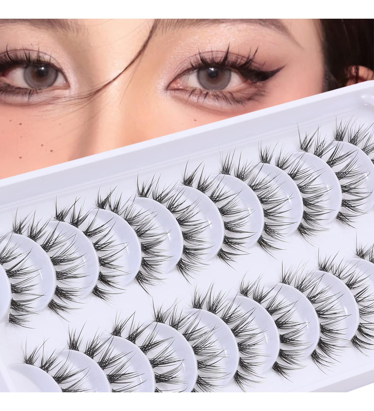 Manga Style Clear Band False Eyelashes - 10 Pairs | Spiky Japanese Korean Anime Look - Y18 | 12MM - Buy Online on GoSupps.com