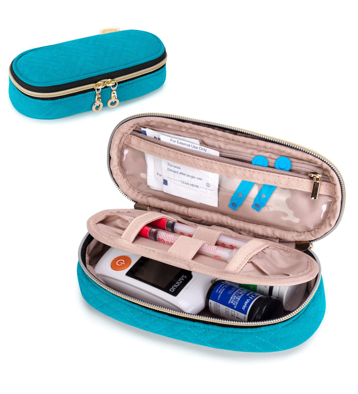 YARWO Diabetic Travel Case - Portable Storage Bag for Test Strips, Glucose Monitor, Insulin Syringes - Ideal Mother's Day Gift (Teal) - Buy Online on GoSupps.com