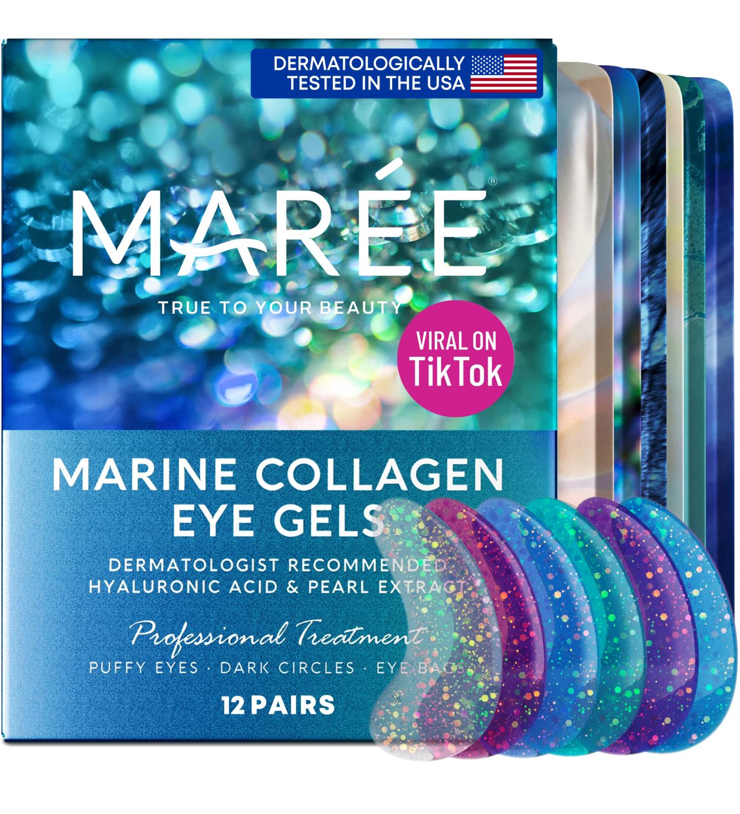 Maree Eye Gel Pads - Natural Marine Collagen with Hyaluronic Acid for Wrinkles, Puffy Eyes, Dark Circles, and Eye Bags - Anti Aging Mask Patches - Buy Online on GoSupps.com