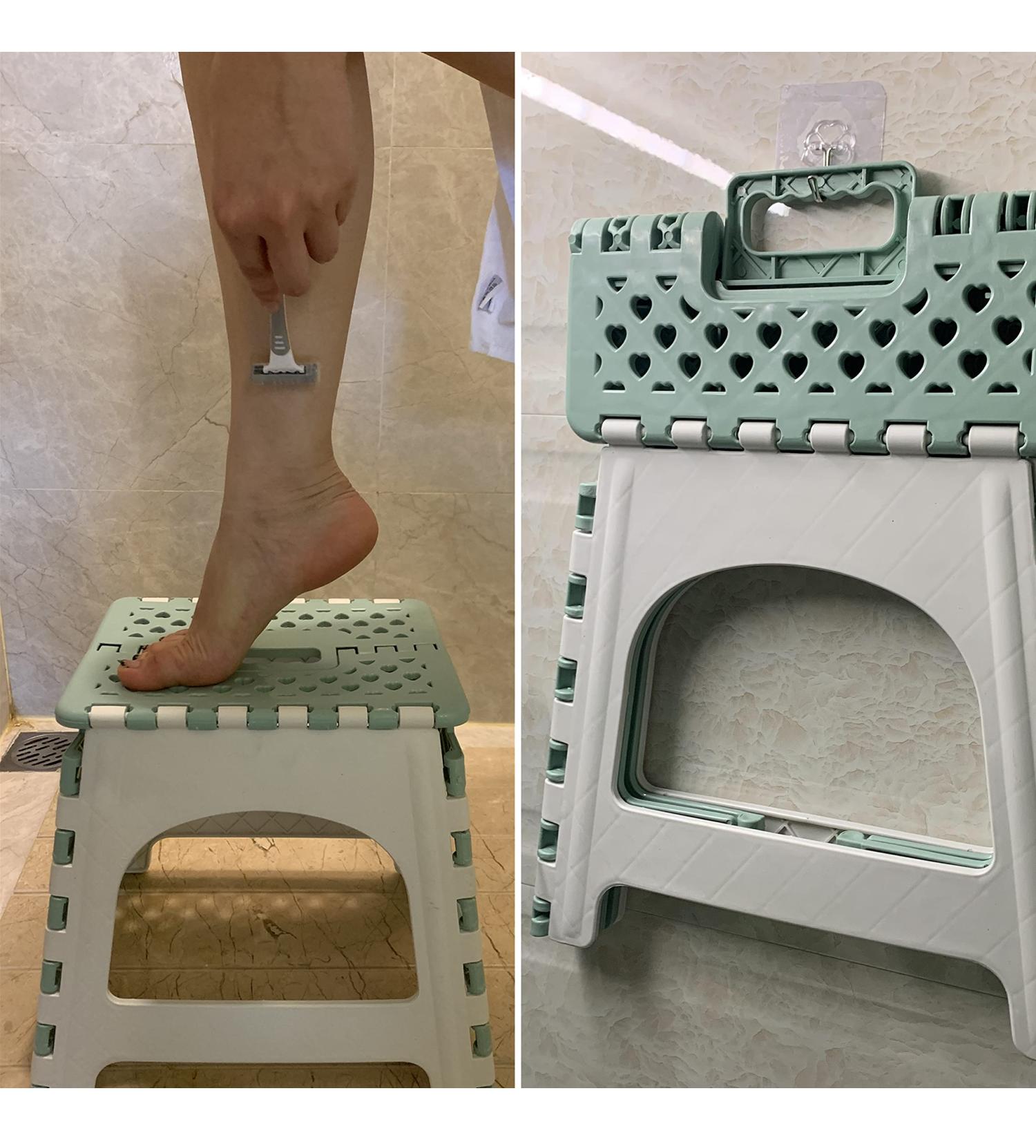 TRANOMOS Folding Shower Foot Rest - Waterproof Plastic Stool for Shaving Legs & Pedicures - Green - Buy Online on GoSupps.com