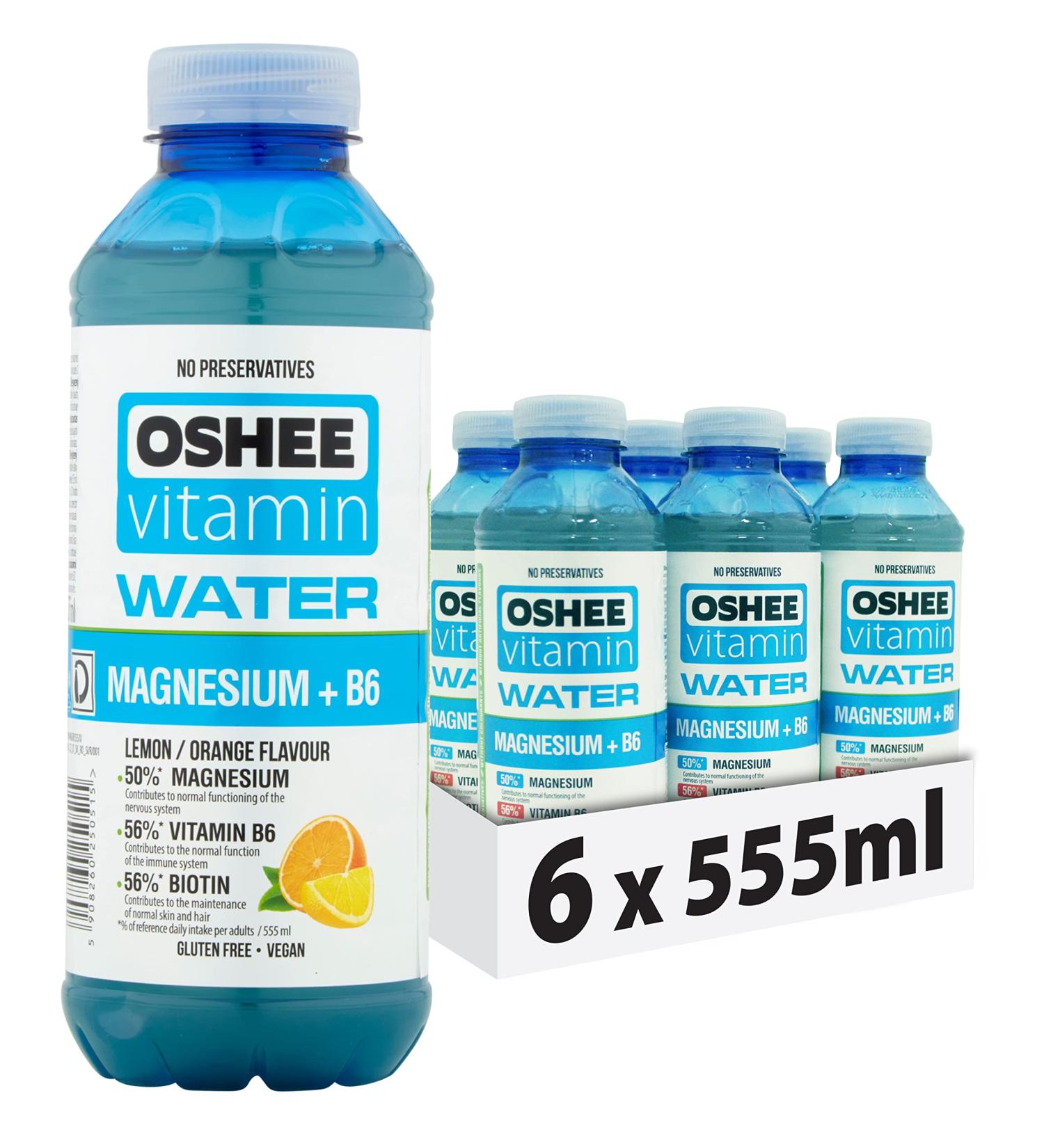 Oshee Vitamin Water with Lemon & Orange Flavour 555ml (Pack of 6) Magnesium Niacin Pantothenic Acid Vitamin B6 Folic Acid Biotin Vitamin B12 Multipack - Buy Online on GoSupps.com
