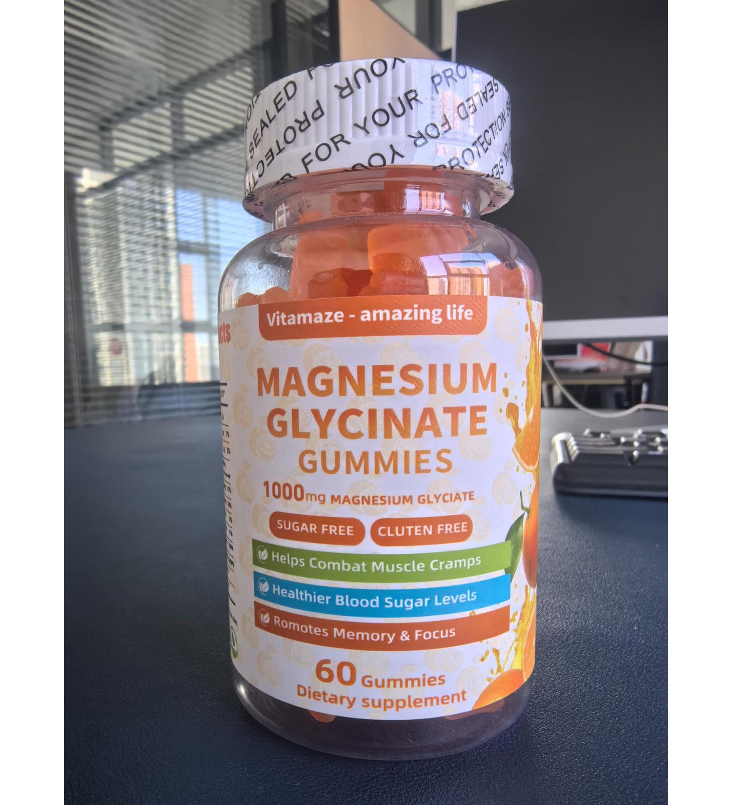 Magnesium Glycinate Gummies 1000mg - High Absorption Sugar Free Magnesium Potassium Supplement for Relaxation Stress Relief and Sleep Support for Adults & Kids - 60 Raspberry Gummies - Buy Online on GoSupps.com