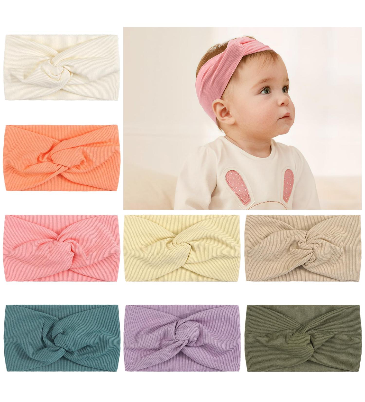Midodo 8-Piece Baby Turban Set for Girls - 0-3 Months Knitted Hair Bands & Soft Elastic Headbands - Newborn Chopping Bracelet - Stylish & Comfortable - Buy Online on GoSupps.com