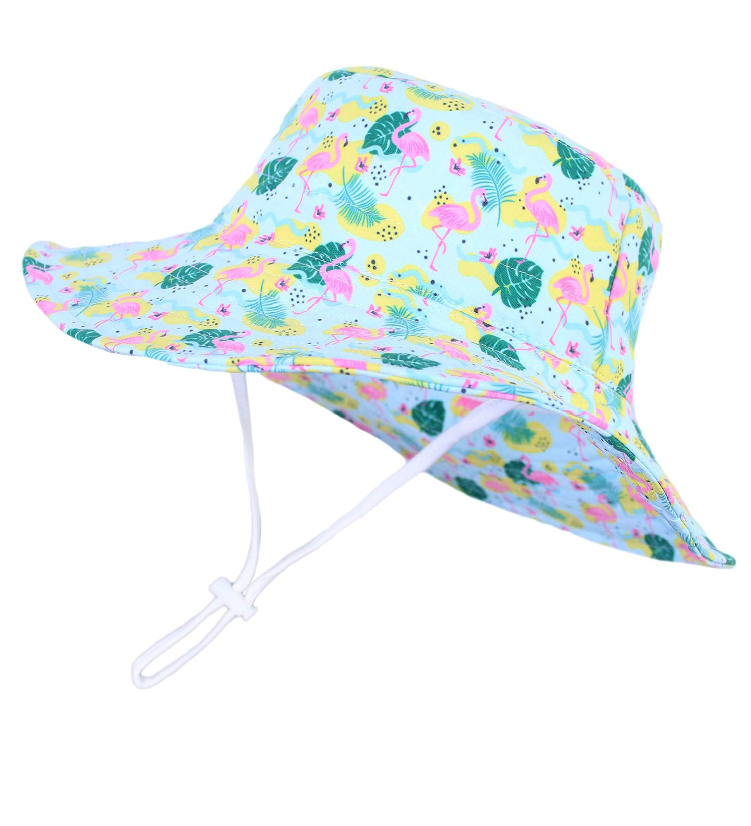 LANGZHEN Baby Girls Beach Sun Hat with Chin Strap | Toddler Kids Wide Brim Play Hat | Flamingo-Leaves Design | 1-2 Years - Buy Online on GoSupps.com