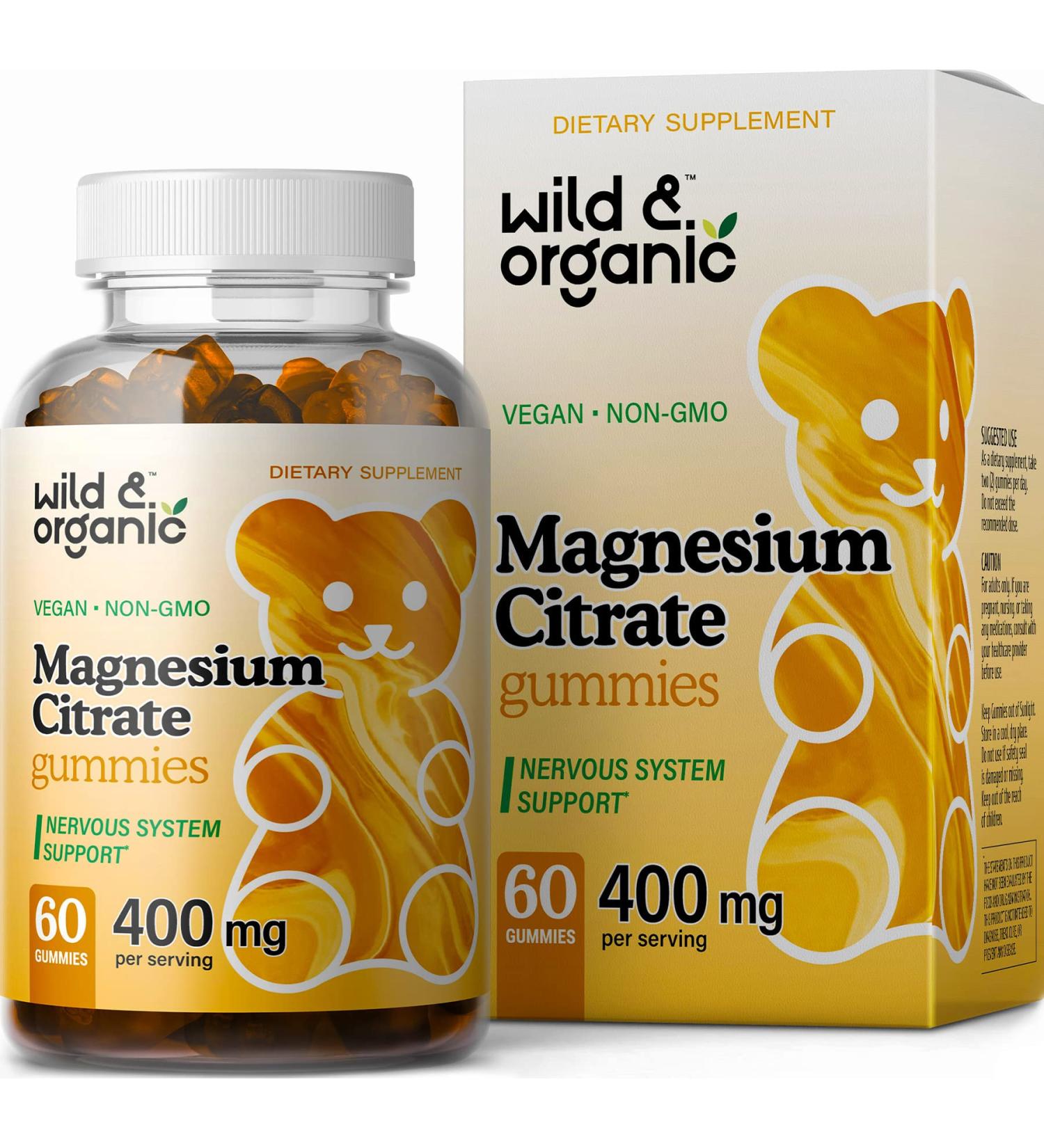 Wild & Organic Magnesium Citrate Gummies - Daily Dietary Supplement for Bone Muscle Function & Cognition - Natural Sleep & Energy Support - Vegan & Non-GMO - 400mg 60 Chews - Buy Online on GoSupps.com