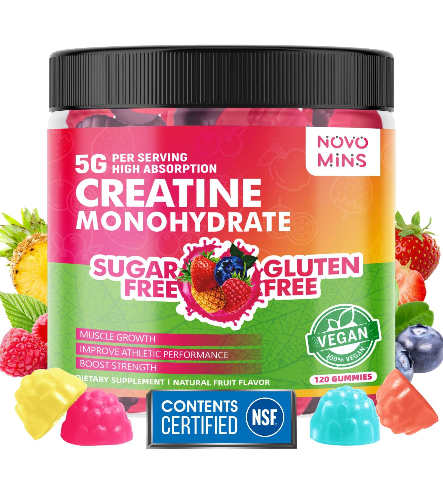 NSF Certified Creatine Gummy - Creatine Monohydrate Gummies 5000mg for Men & Women Chewables Creatine Monohydrate for Muscle Strength Muscle Builder Energy Boost Pre-Workout Supplement(120 Count) Strawberry Raspberry Bl  - Buy Online on GoSupps.com