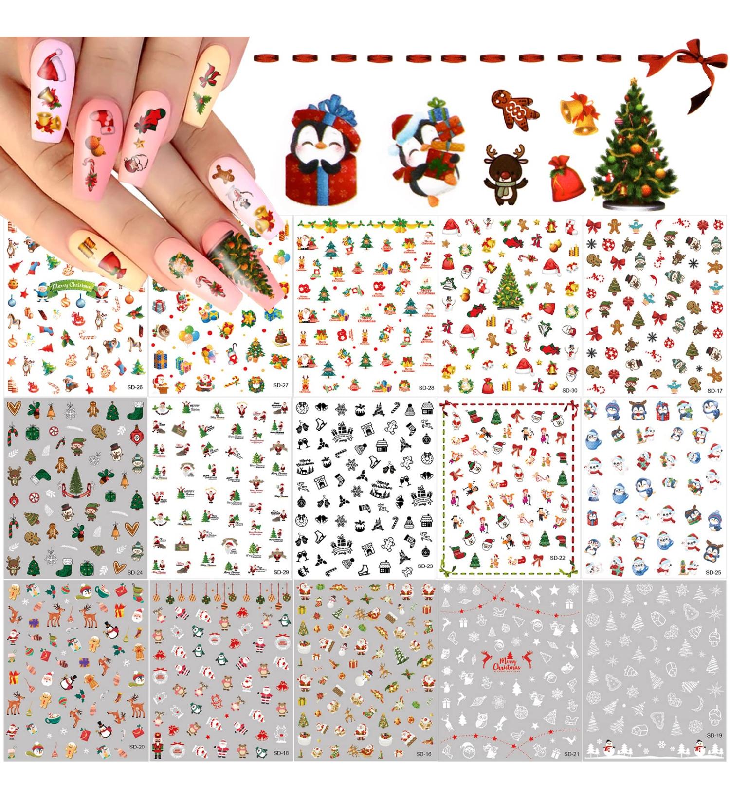 EBANKU 15 Sheets Christmas Nail Art Stickers Decals Self-Adhesive Nail Art Stickers 3D Xmas Santa Claus Snowflakes Nail Stickers for Women Girls Kids Manicure DIY -B - Buy Online on GoSupps.com