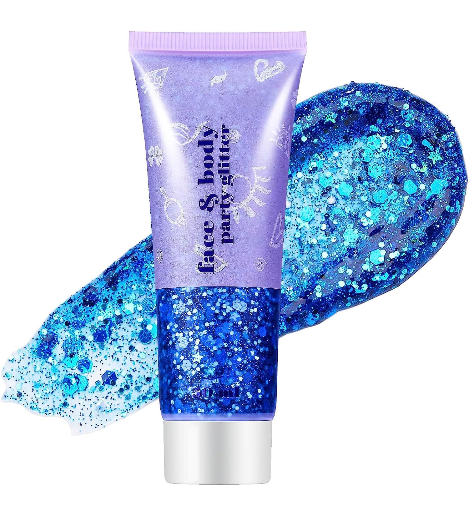 Mysense Blue Body Glitter Face Glitter Gel Holographic Chunky Glitter Sequins for DIY/Hair/Nails Music Festival Rave Accessories Blue Chunky Fine Glitter Sequin Makeup 50g - Buy Online on GoSupps.com