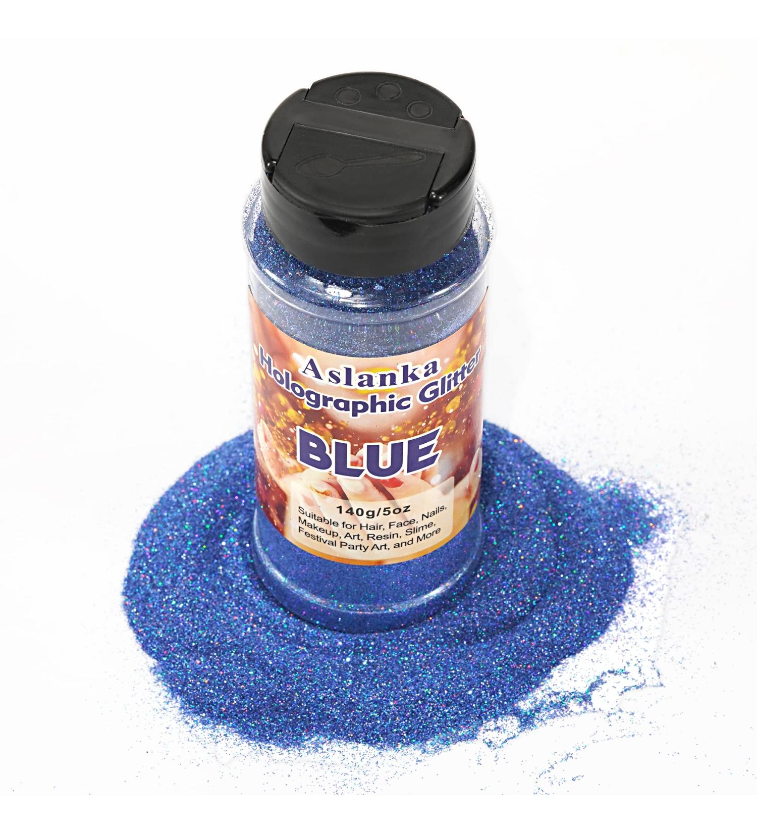 Buy Aslanka 140g Holographic Blue Glitter Powder for Nail Art Epoxy Resin Eyeshadow & DIY Projects - Vibrant Colorful Iris Glitter - Buy Online on GoSupps.com
