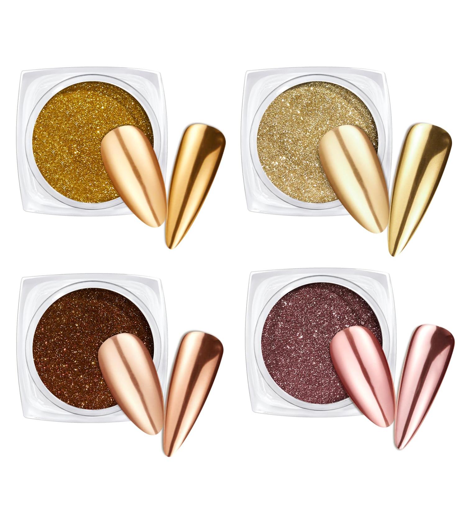 Beetles Metallic Chrome Nail Powder - 4 Colors Gold Champagne Brown - Mirror Effect Manicure Decoration - 0.5g Jar - Perfect Holiday Gift for Women & Girls - Buy Online on GoSupps.com