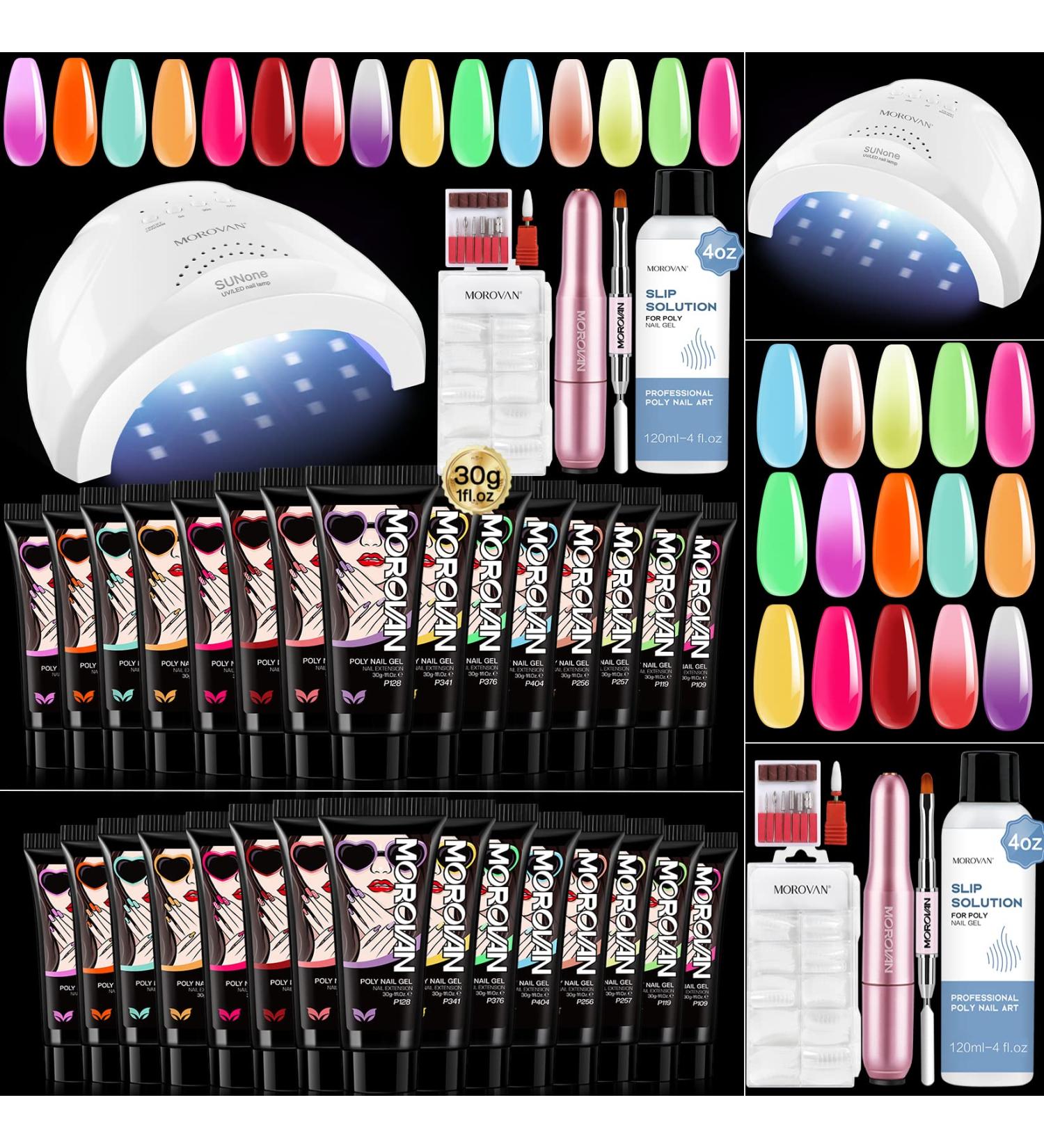 Morovan Poly Gel Nail Kit with UV Lamp, Drill & 15 Colors - All-in-One Poly Gel Kit for Nail Extensions | 30g Poly Gel & 100Pcs Dual Forms Included - Buy Online on GoSupps.com