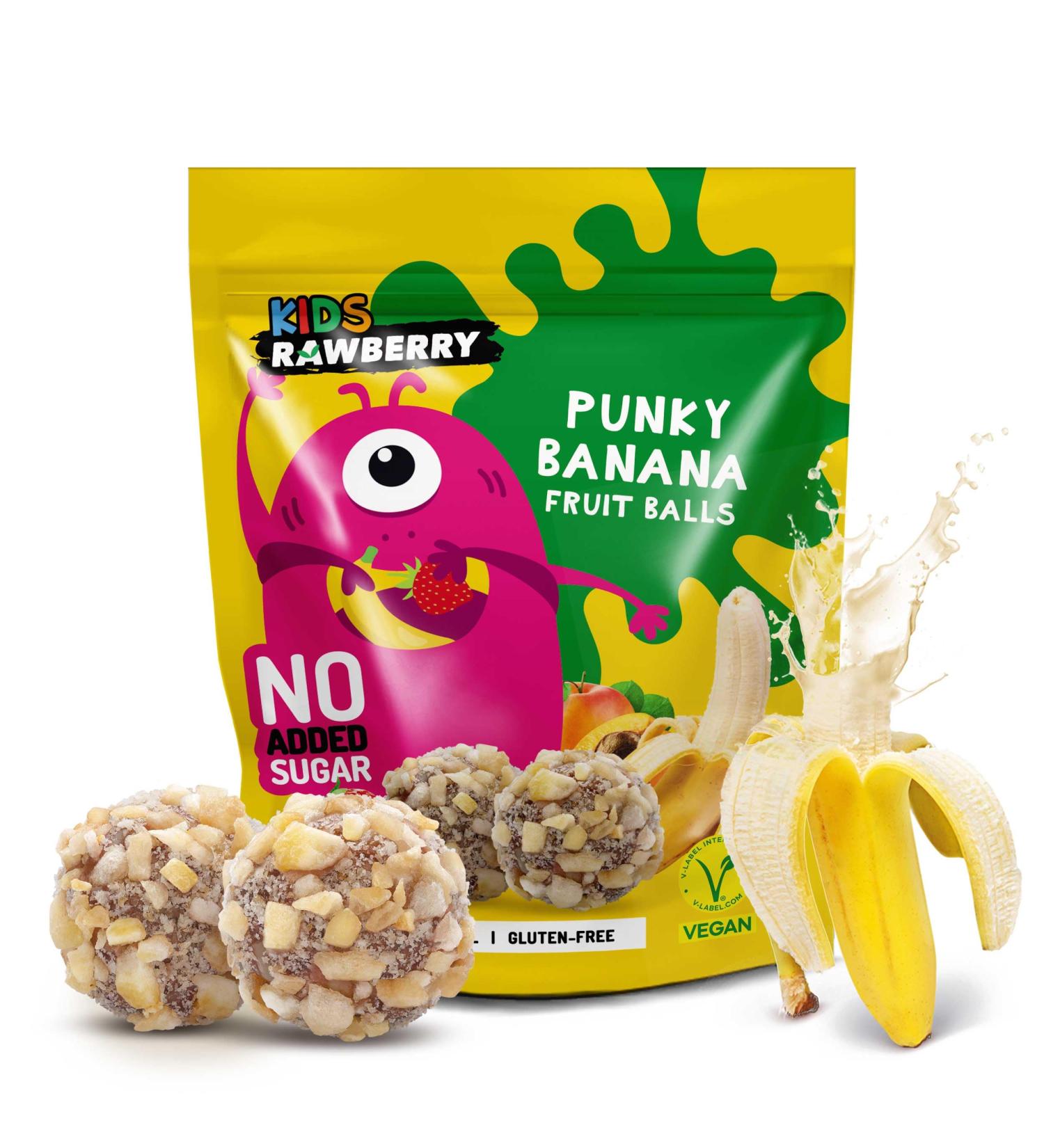 RAWBERRY Kids Banana Balls - No Added Sugar Gluten Free & Vegan Snack (8 x 50g) - Healthy Crunchy Treat for Kids  - Buy Online on GoSupps.com