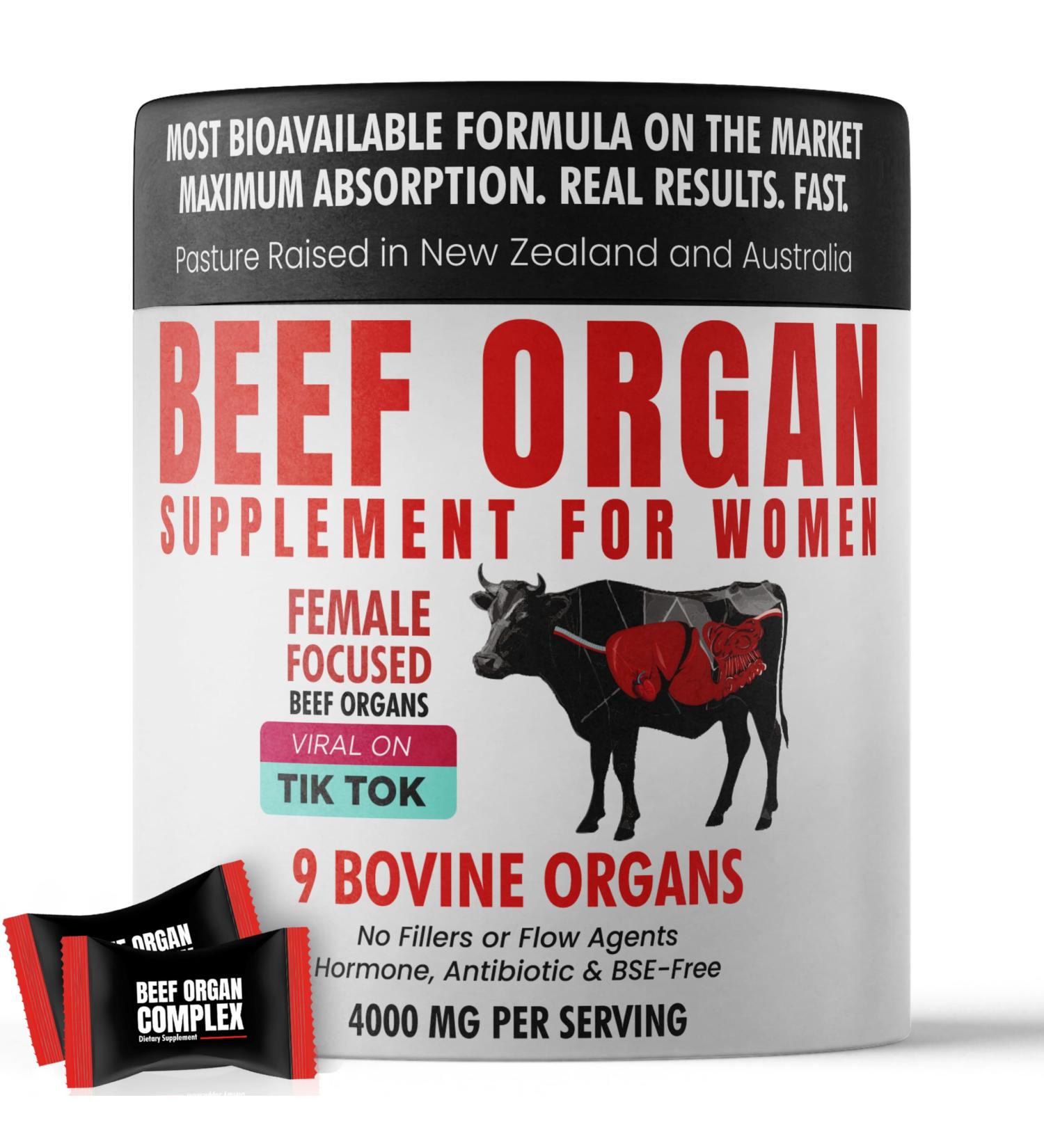 Beef Organ Supplement for Women | Grass Fed Beef Organs Liver Supplement | 9 Nutrient Rich Bovine Organs | Raised on New Zealand & Australian Pastures | No Fillers | Great Taste | 60 Gummies - Buy Online on GoSupps.com
