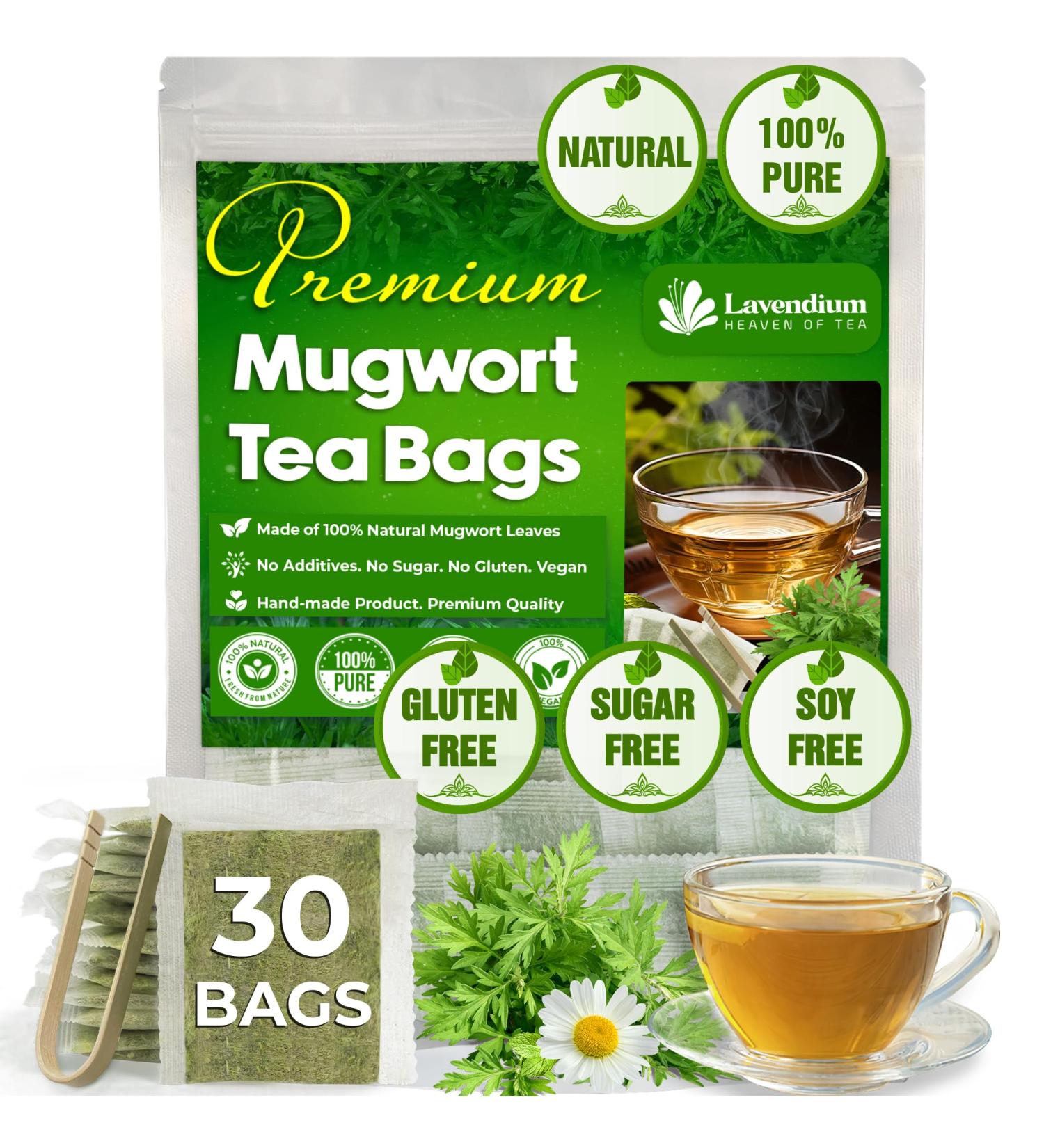 Lavendium Premium 30 Mugwort Leaf Tea Bags 100% Natural and Pure Mugwort Leaves. Loose Leaf Mugwort Herbal Tea. No Sugar No Caffeine No Gluten Vegan. Mugwort 30 Bags - Buy Online on GoSupps.com