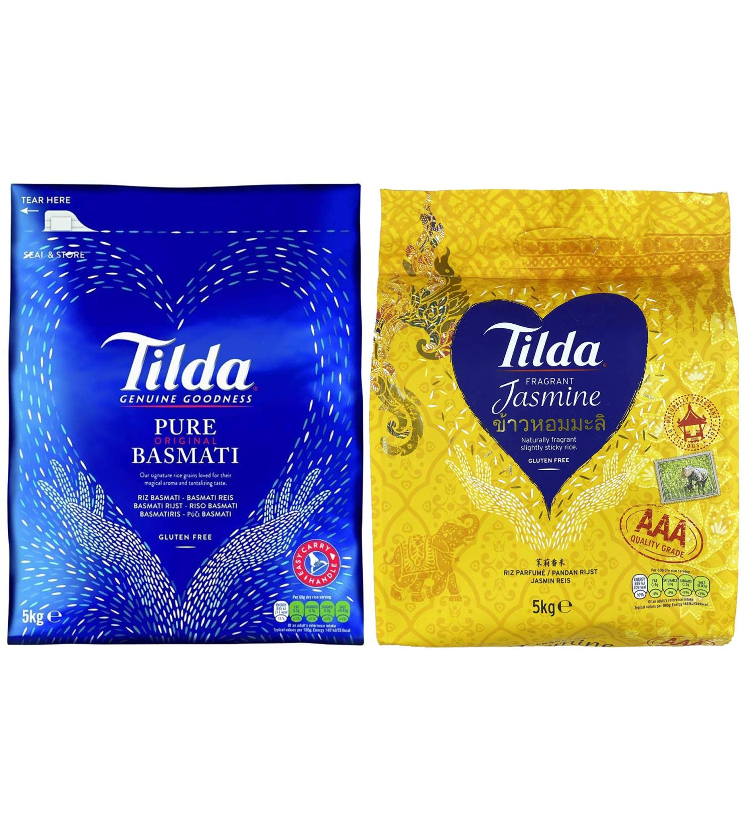 TILDA Rice Discovery Duo: Basmati Long Pure Original Rice 5 kg + Jasmine Scented Rice 5 kg - Gluten Free - Buy Online on GoSupps.com