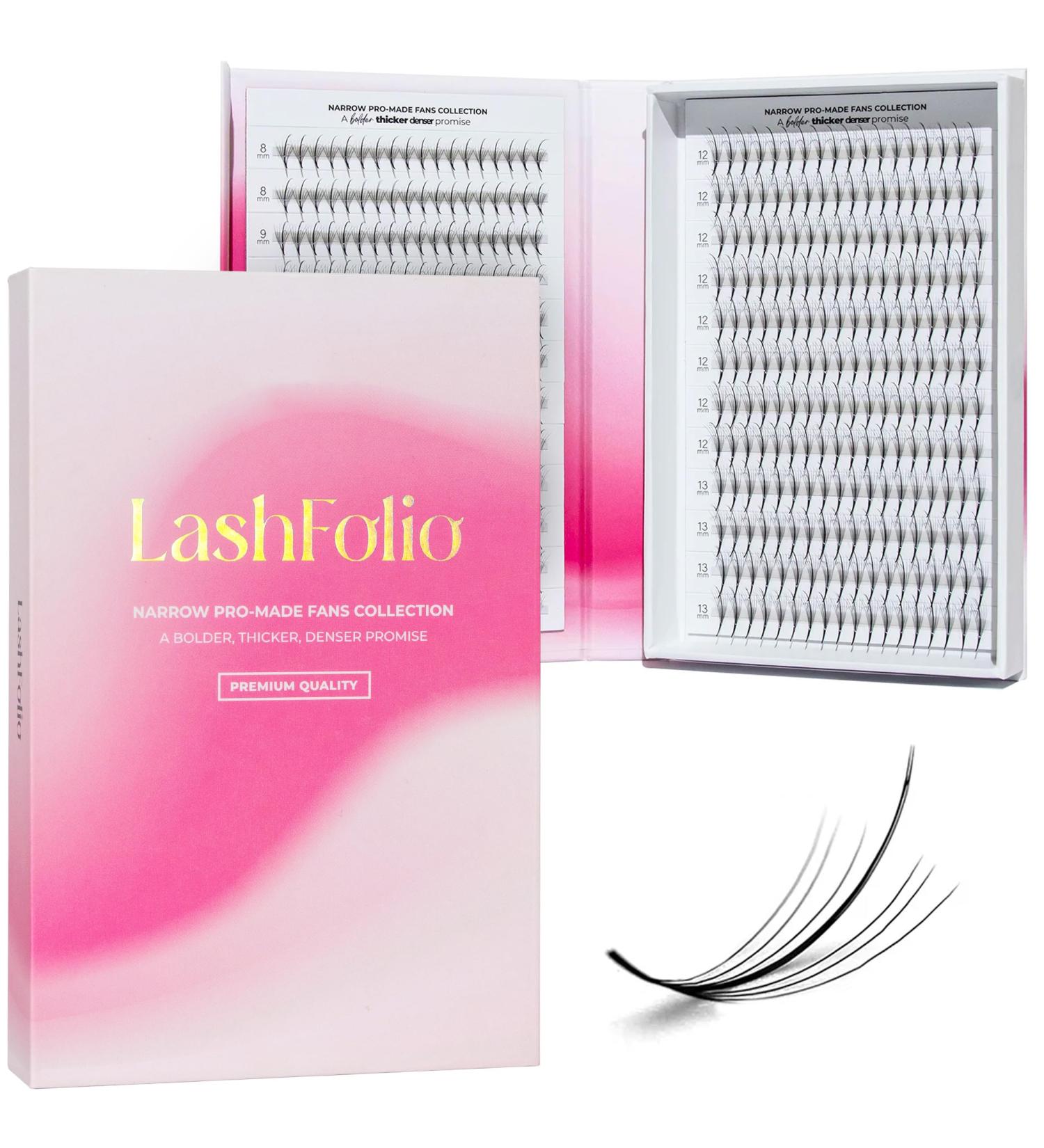 LLBA LashFolio Narrow Wispy Fans - Handmade 5D-10D Volume Eyelashes C CC D Curl 0.03-0.07mm 8-13mm Length Long Lasting & Easy Application - Buy Online on GoSupps.com