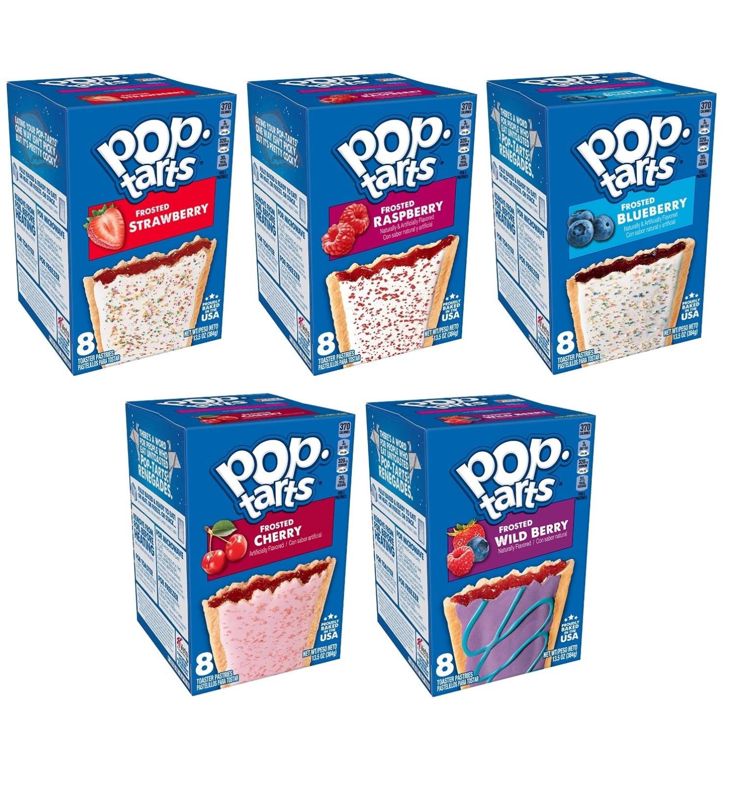 Pop Tarts Frosted Variety Pack - 13.5oz (Pack of 5) - Strawberry, Raspberry, Blueberry, Cherry, Wild Berry - Includes 2 MYD Lollipops - Buy Online on GoSupps.com