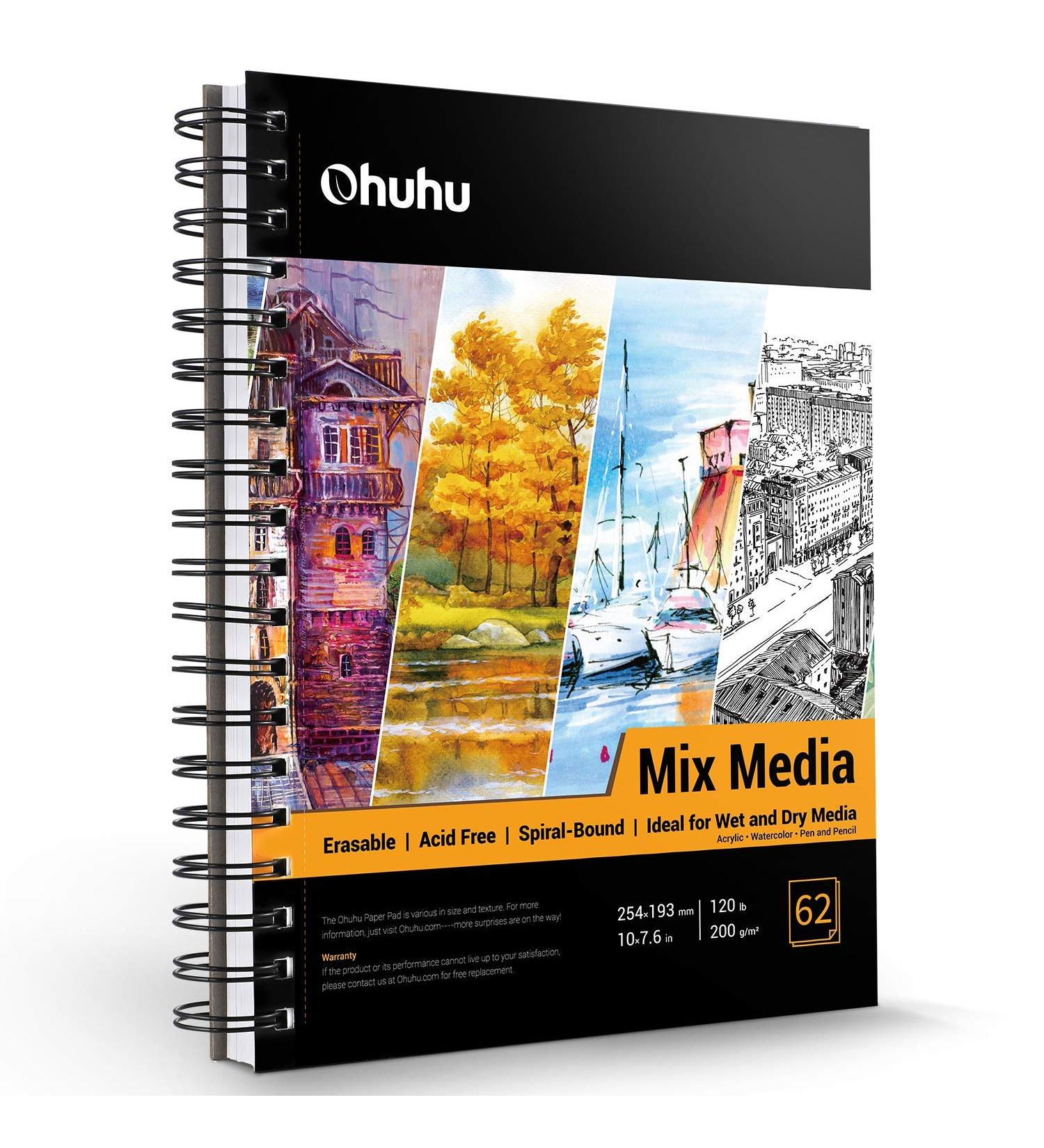 Ohuhu Mix Media Pad 10x7.6 | 120 LB Heavyweight Papers | Spiral Bound Art Sketchbook for Acrylic Painting | 62 Sheets Christmas Gift - Buy Online on GoSupps.com