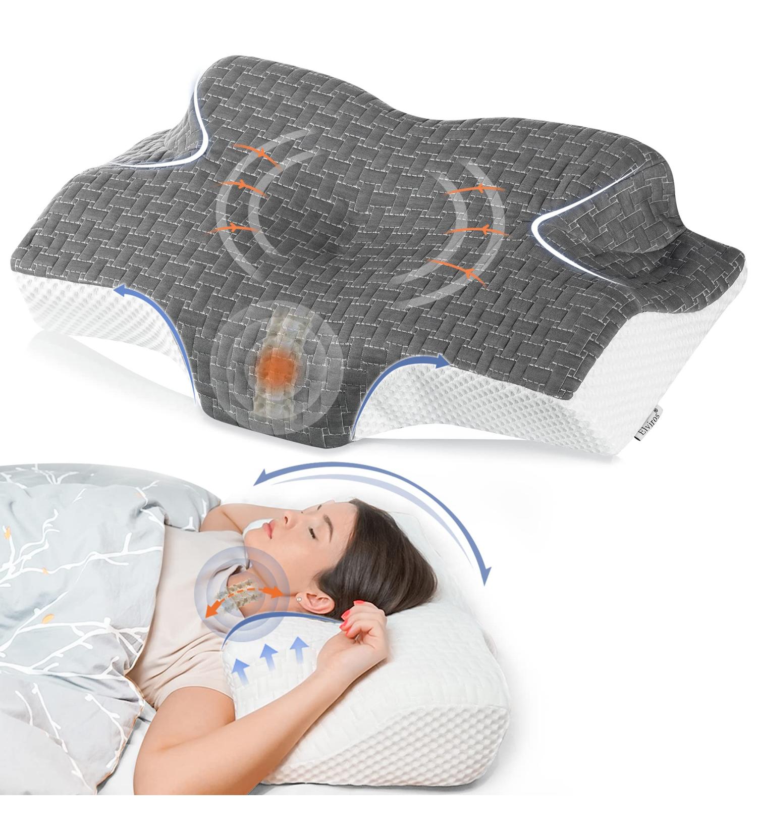 Elviros Memory Foam Cervical Pillow - Orthopedic Contour Pillow for Neck and Shoulder Pain Relief - Ideal for Side, Back, and Stomach Sleepers - Dark Grey, 25.2 x 14.2inch - Buy Online on GoSupps.com