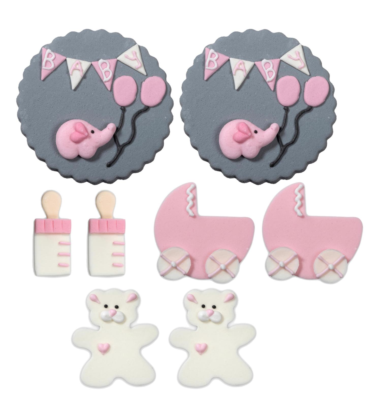 Baking Decorations Baby Mix Set in Pink 8 Pieces Various Baby Motifs as Fondant Decoration for Baking Cupcakes & Muffins Ideal for Baby Showers & Gender Reveal Parties - Buy Online on GoSupps.com