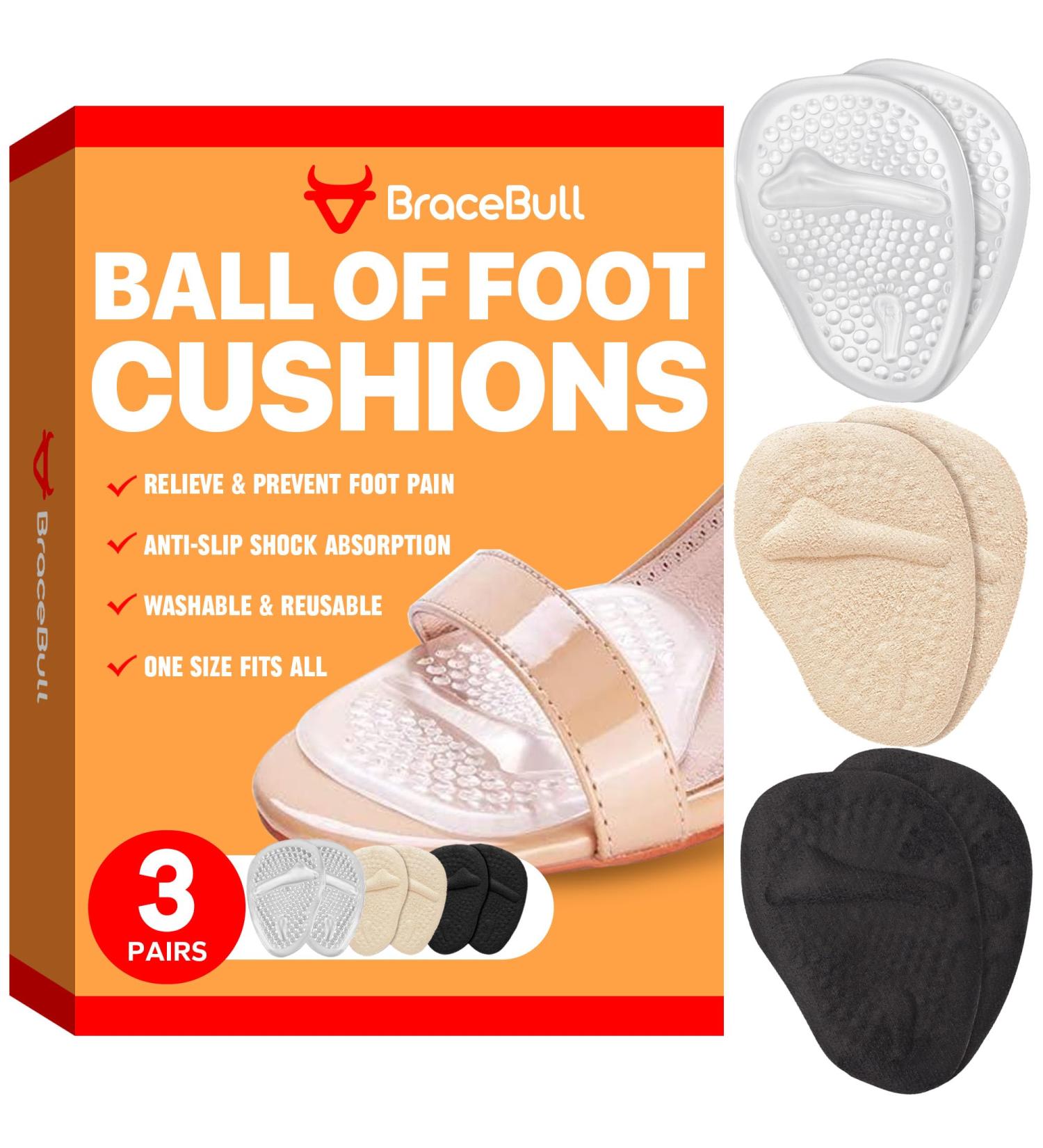 Metatarsal Pads for Women - 3 Pairs Ball of Foot Cushions & High Heel Inserts Reusable Non-Slip Shoe Inserts in Beige Black & Clear - Buy Online on GoSupps.com