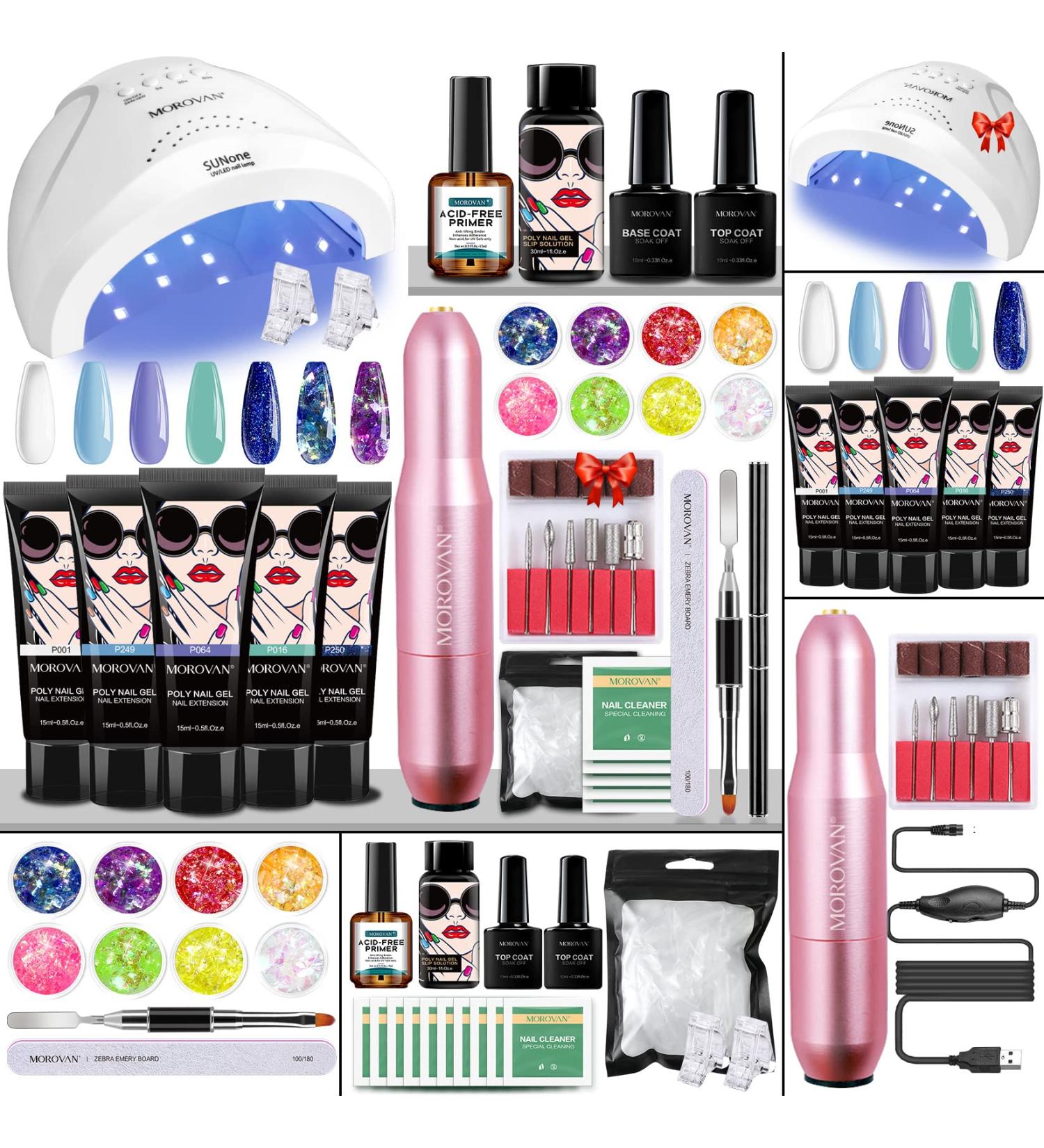Morovan Poly Gel Nail Kit with Lamp and Drill Starter Kit - Complete 48W Professional Poly Gel Set for DIY Gel Nail Extensions in Blue - Buy Online on GoSupps.com