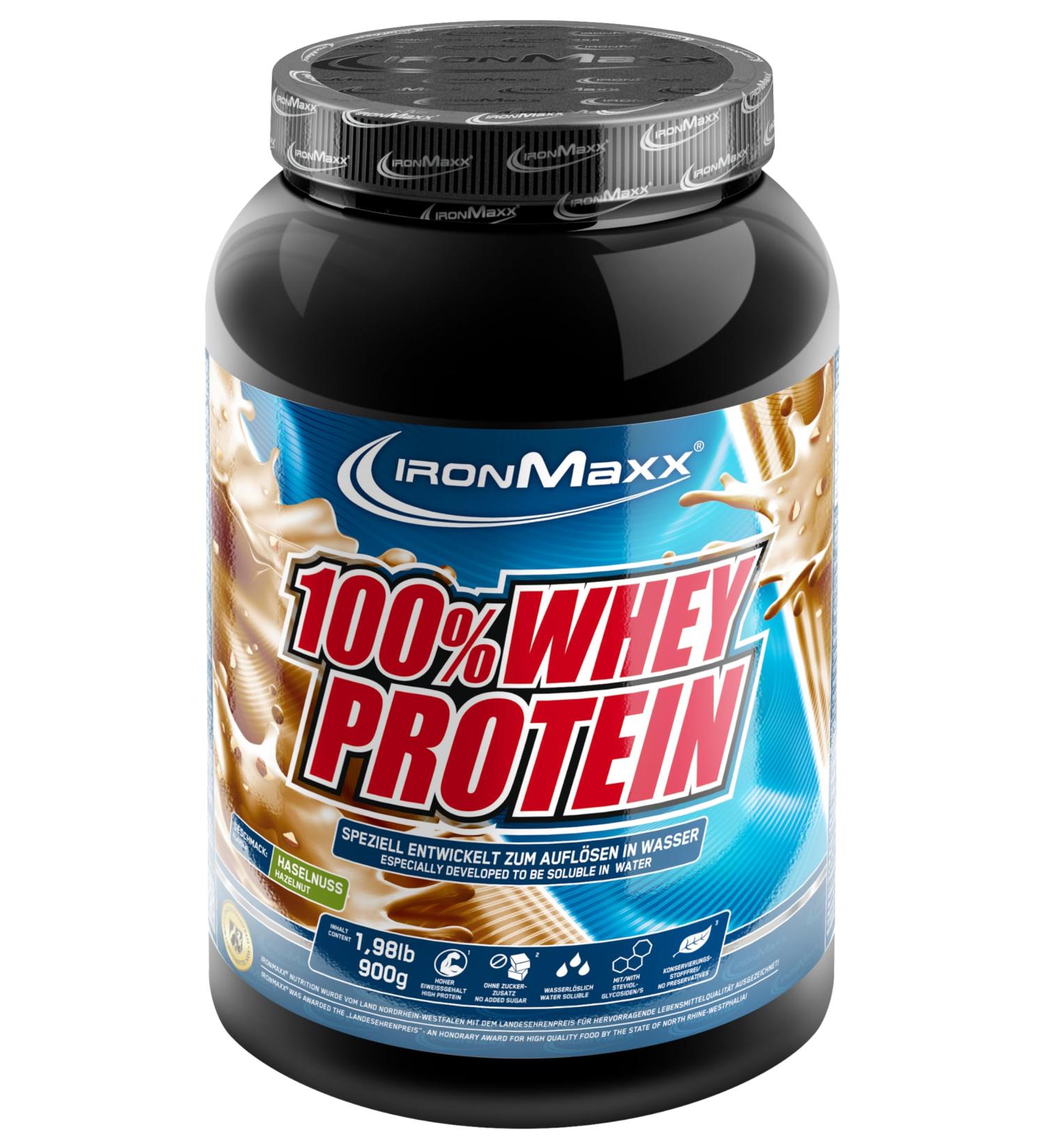 Ironmaxx 100% Whey Protein Powder - Hazelnut 900g | Water-Soluble Low Sugar Multiple Flavors - Buy Internationally - Buy Online on GoSupps.com