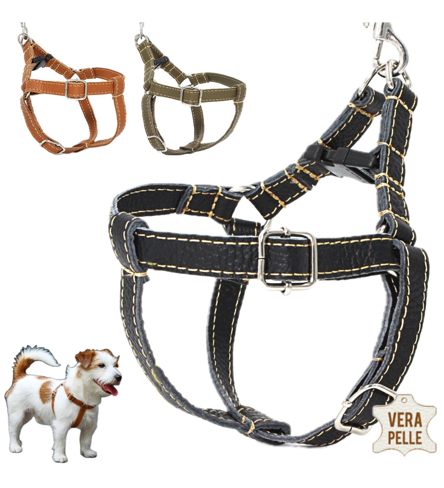 Dogissimi Adjustable Ergonomic Leather Dog Harness for Small & Medium Dogs | Handmade in Italy | Size L (Chest 52-69 cm) - Black - Buy Online on GoSupps.com