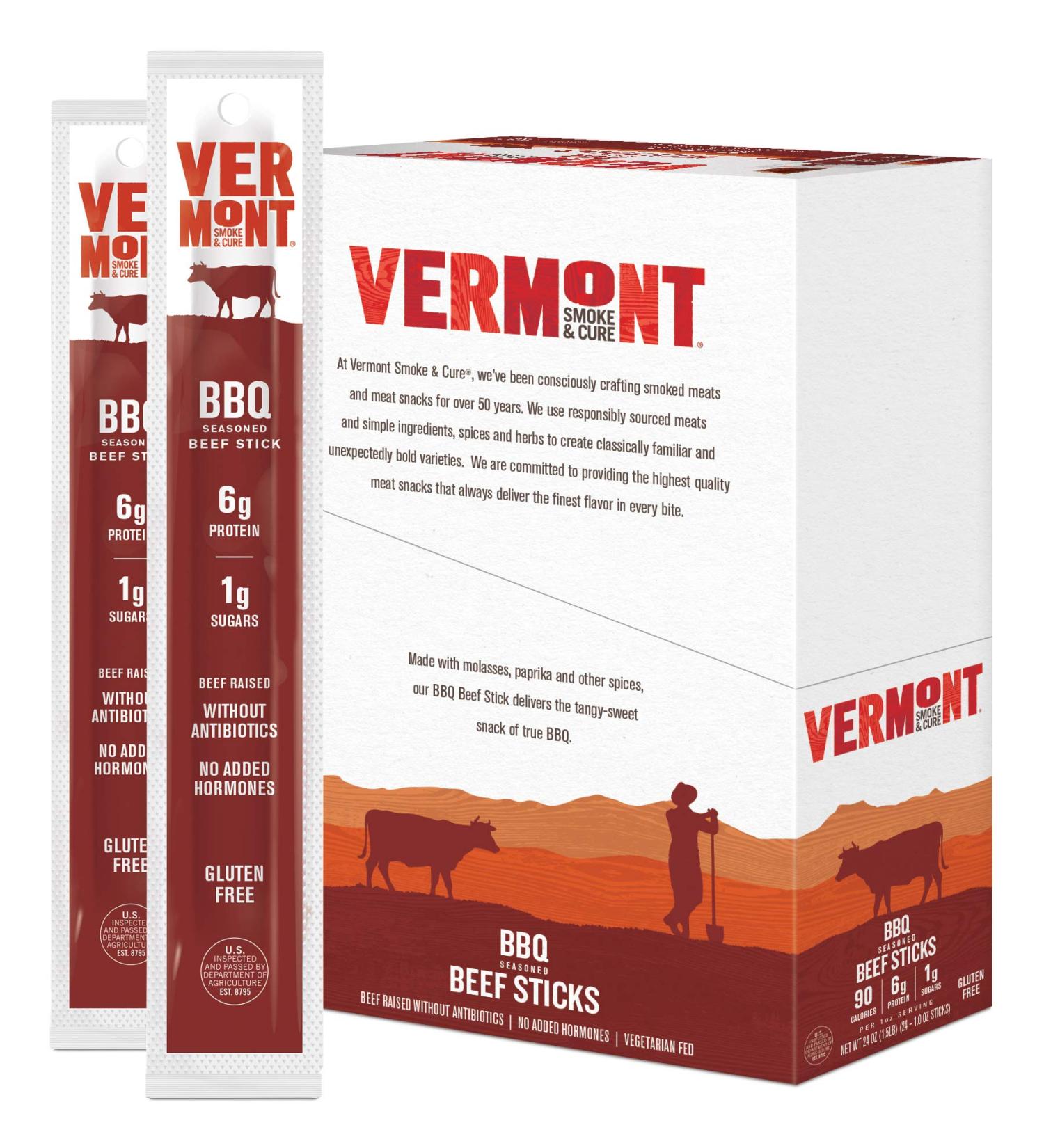 Vermont Smoke and Cure Keto Meat Sticks - BBQ Flavor, 24 Pack - Antibiotic-Free - Buy Online on GoSupps.com