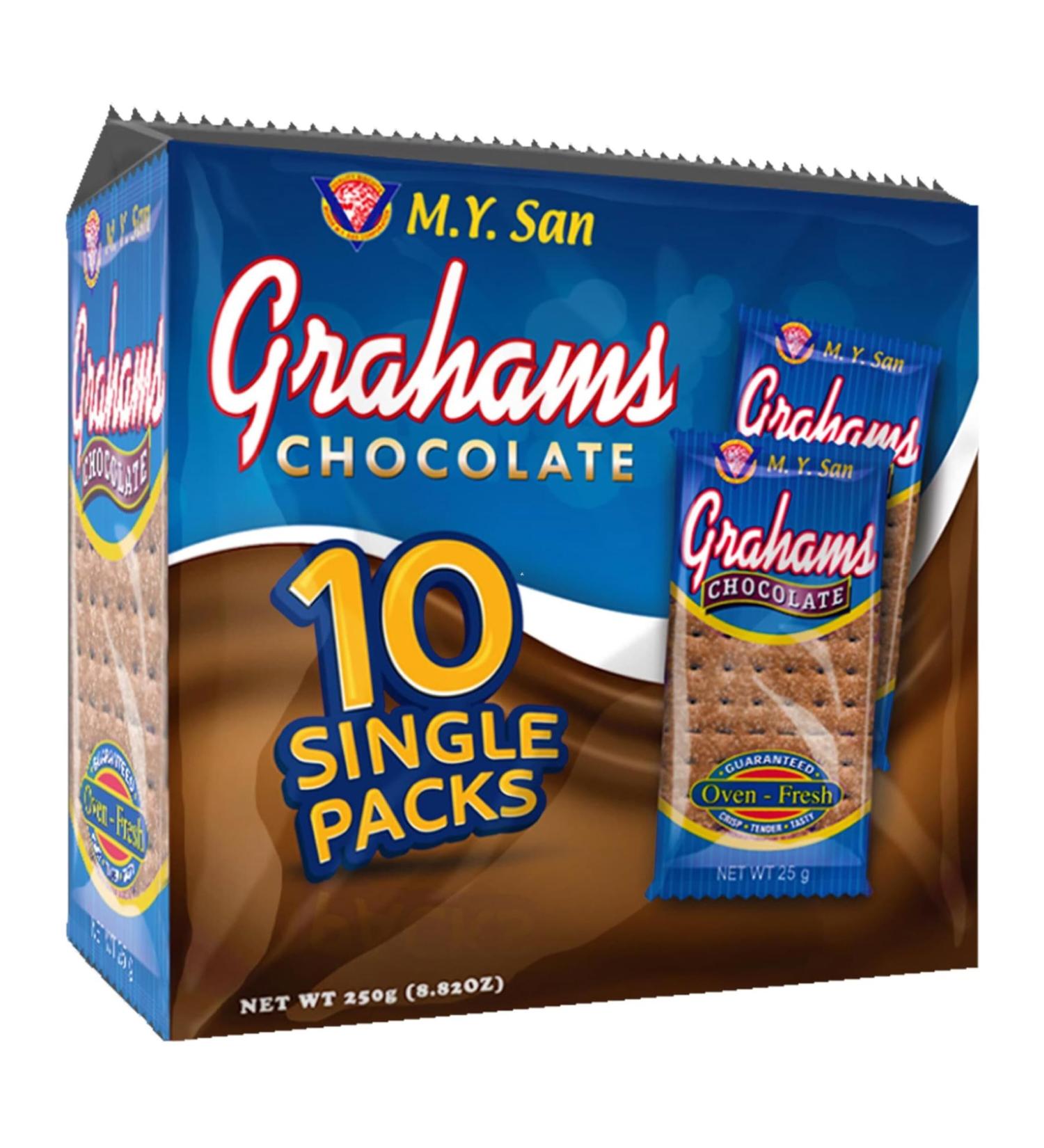 M.Y. San Grahams Chocolate Crackers Cookies Filipino Crispy Snack (10 Single Packs) 250g HALAL - Buy Online on GoSupps.com