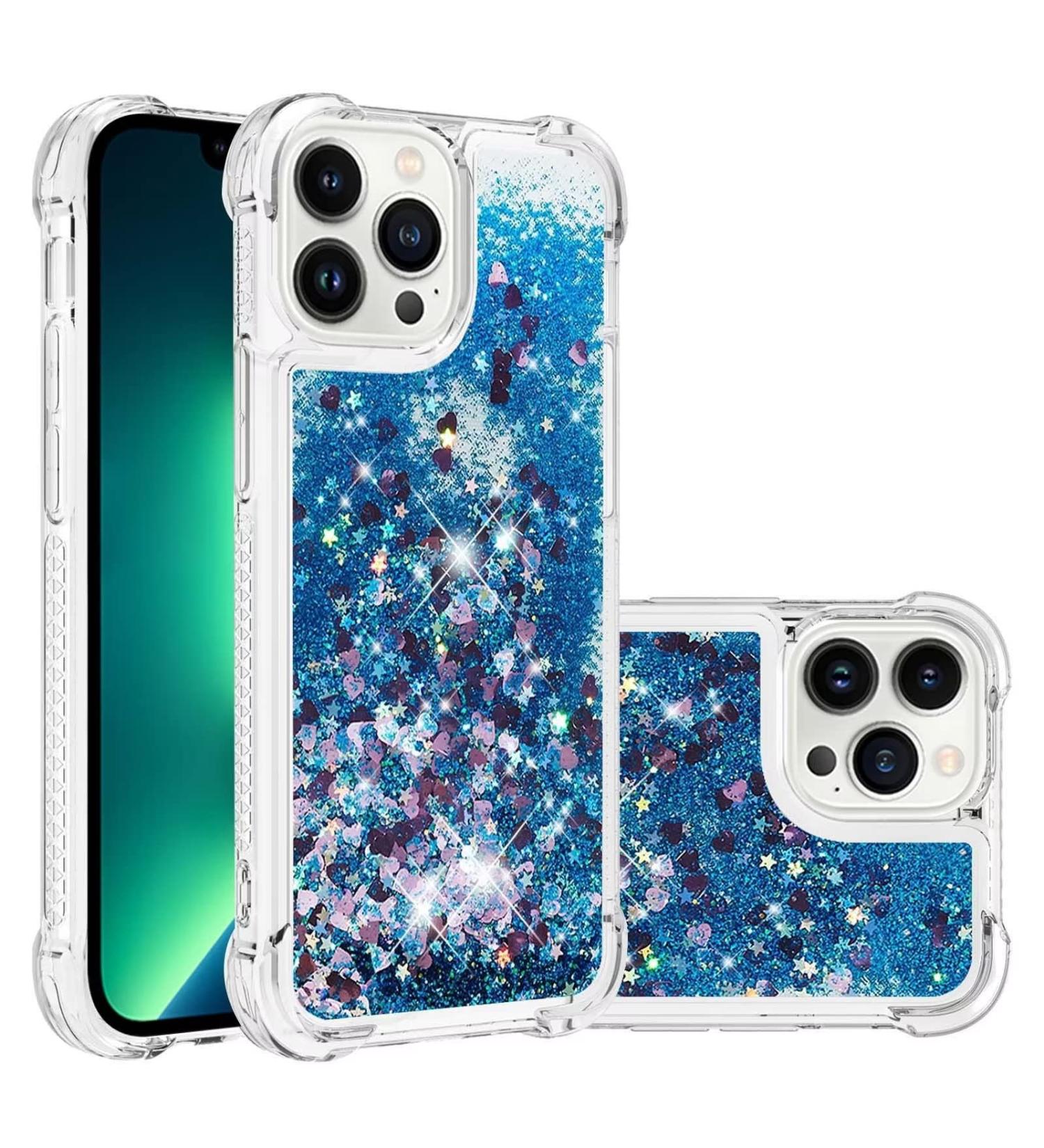 Tivenfezk Nadoli Glitzer Treisand Shell for iPhone 15 Pro Max | Shockproof Transparent TPU Quicksand Case | Blue Mobile Phone Cover - Buy Online on GoSupps.com