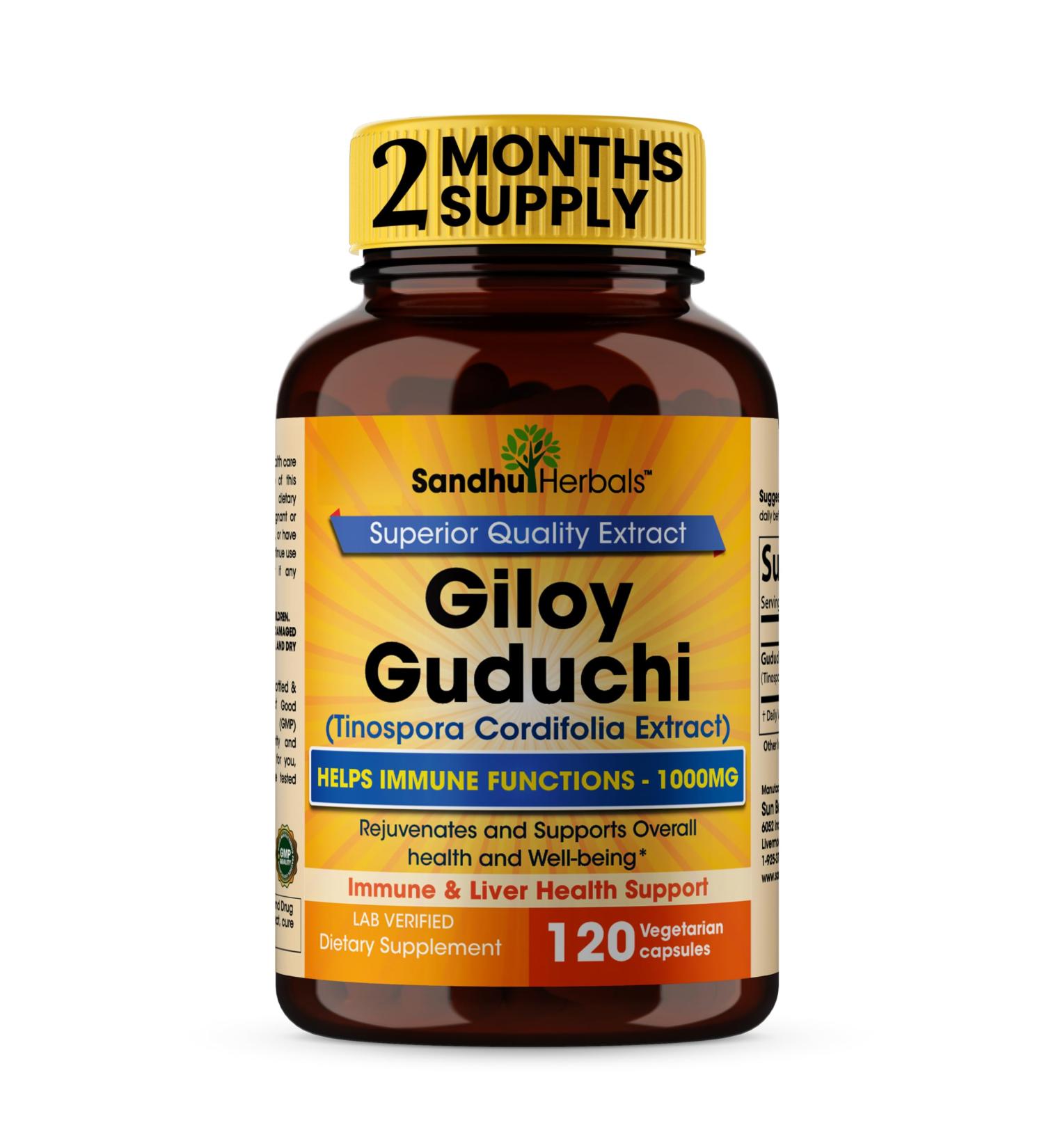 SANDHUHERBALS Organic Giloy (Guduchi) Powder Herbal 120 Vegetarian Capsules for Men & Women | Natural Herbal Supplement for Immune Support Energy and Digestion | Manufactured in USA Giloy 120 Count (Pack of 1) - Buy Online on GoSupps.com